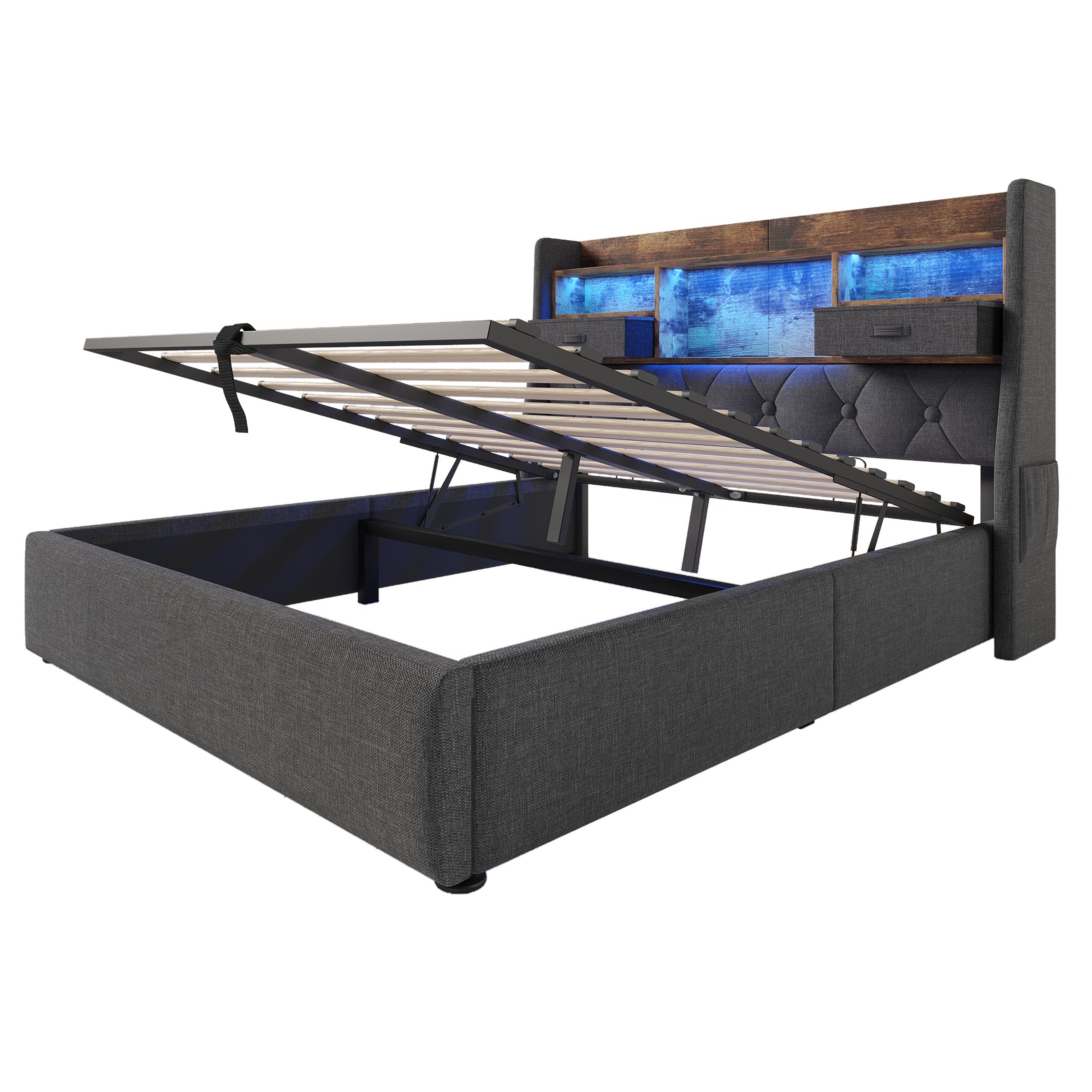 Logidon gestoffeerd bed 160x200 cm met opbergruimte, LED-hoofdbord, USB-C
