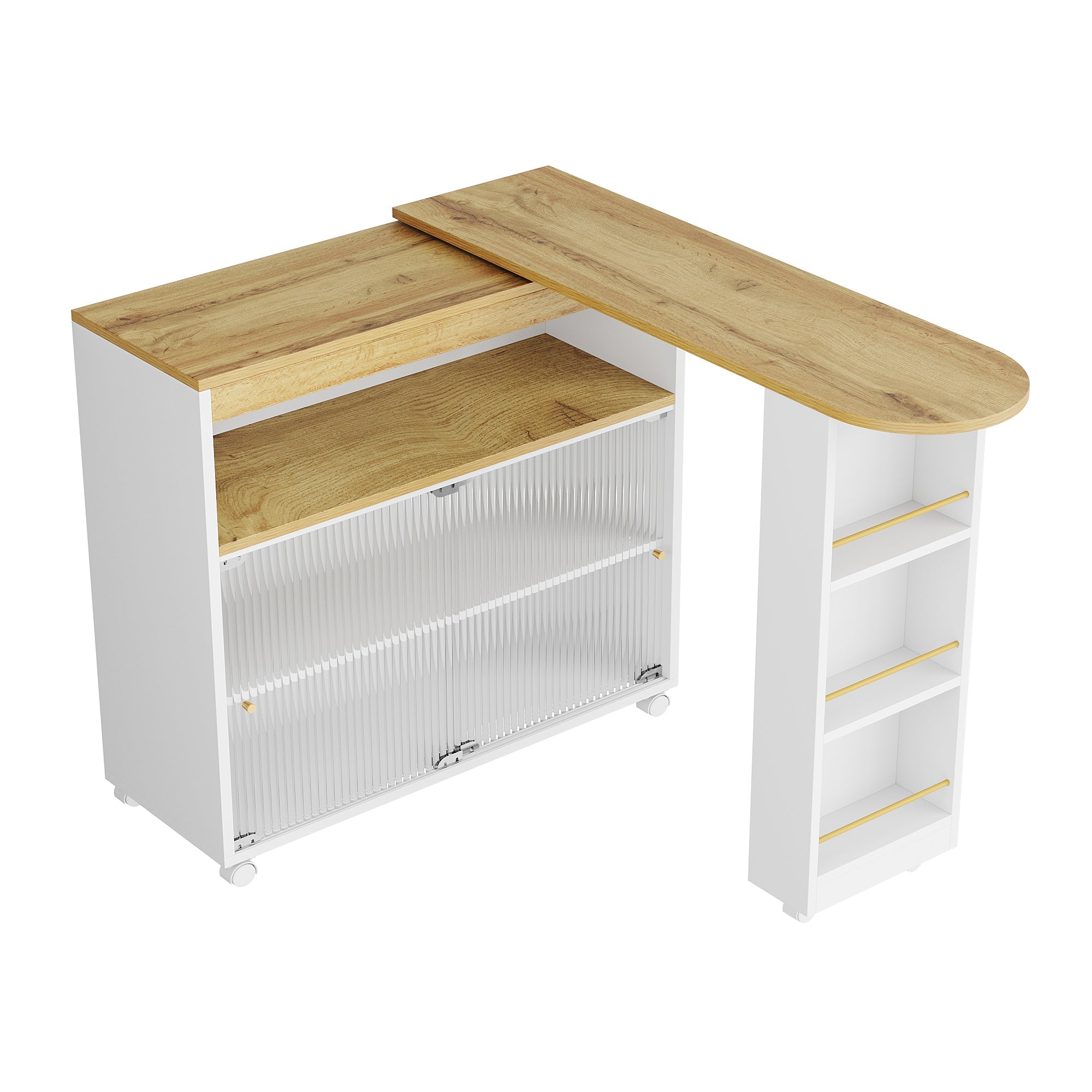 Logidon Uitschuifbare bartafel met opbergruimte LED Wit 138-204 cm