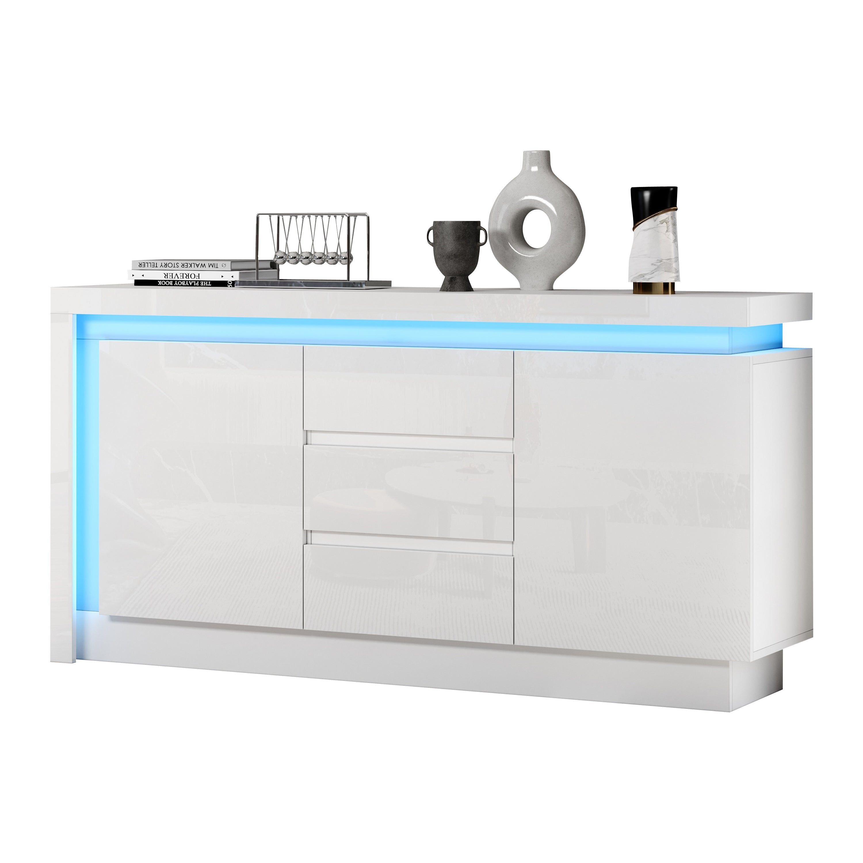 Logidon sideboard 140x35x72 cm white high gloss with LED