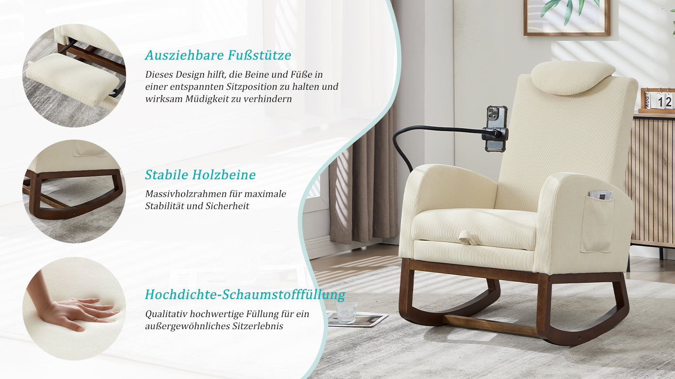 Logidon Multifunctionele Schommelstoel Beige Koordhoes Hoofdsteun