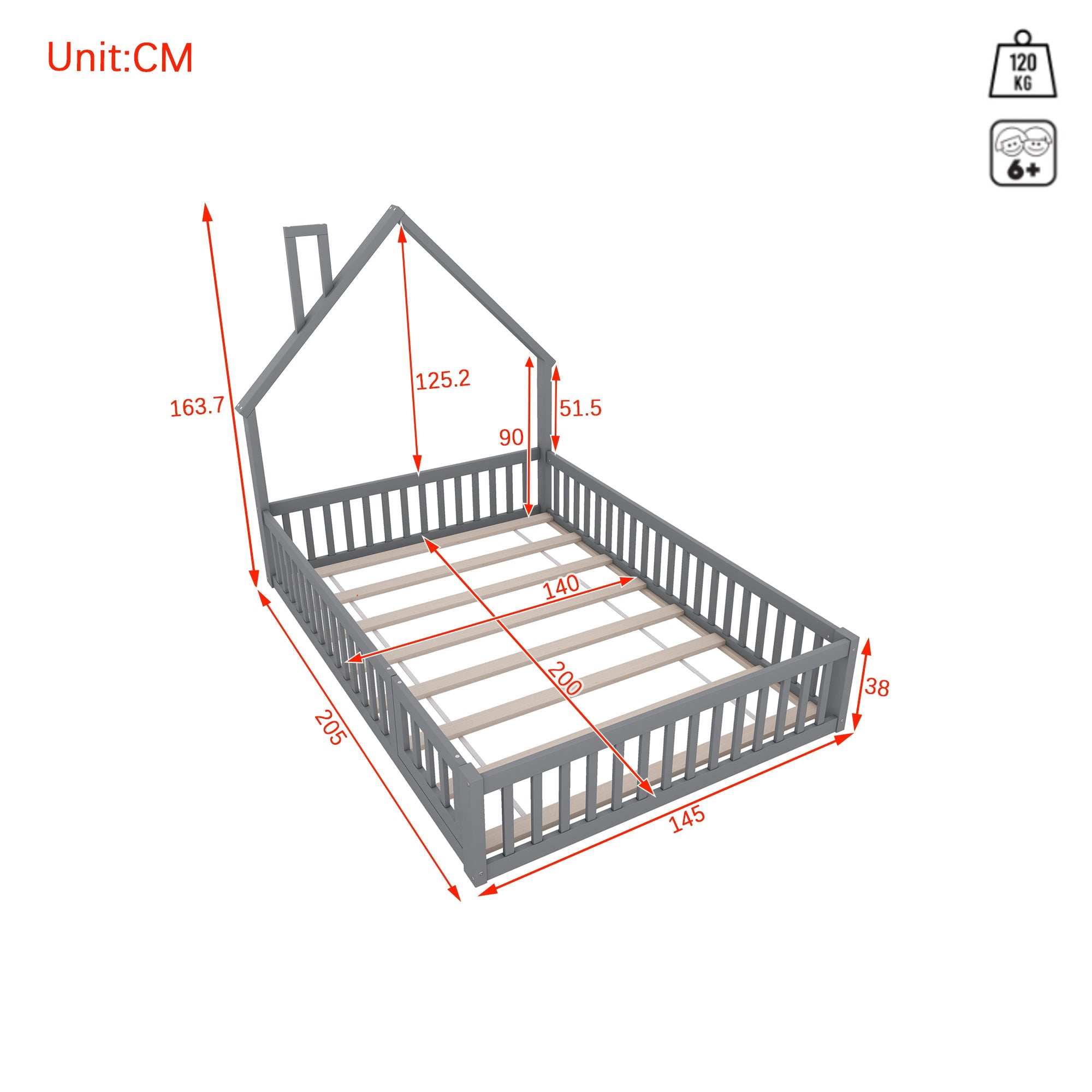 Logidon gestoffeerd bed 140x200 grijs kinderbed in schouwvorm