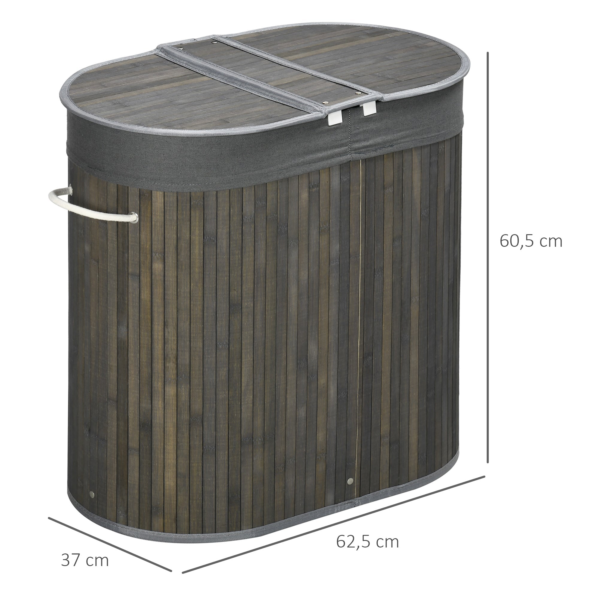 Logidon Bamboe Wasmand 100L Met Deksel 2 Afneembare Zakken Grijs