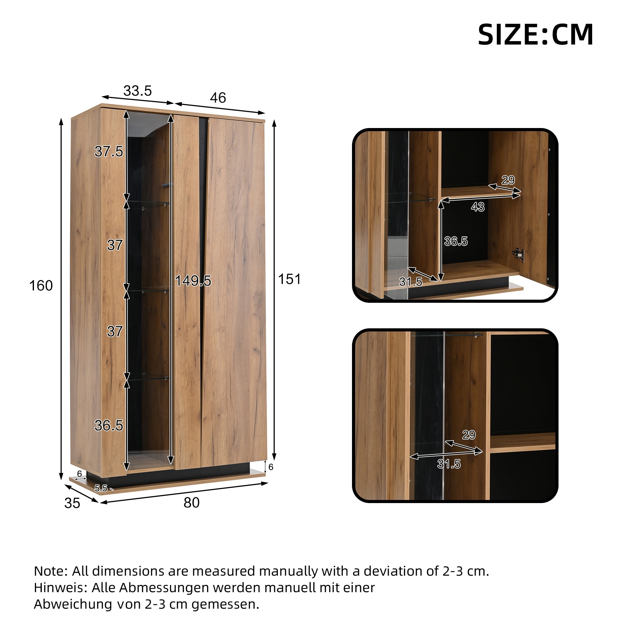 Logidon vitrinekast 80x35x160 cm met acryl deuren en 8 planken
