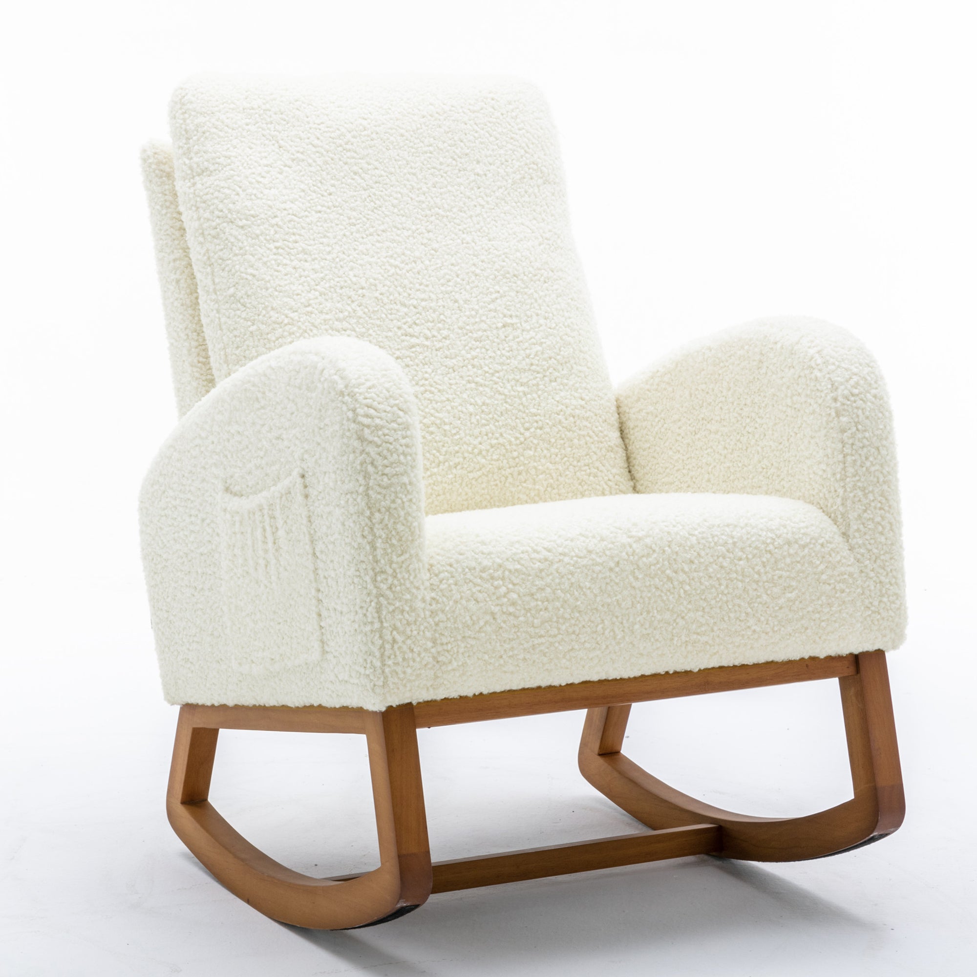 Logidon Fluwelen Witte Schommelstoel Mid Century Modern Gestoffeerd