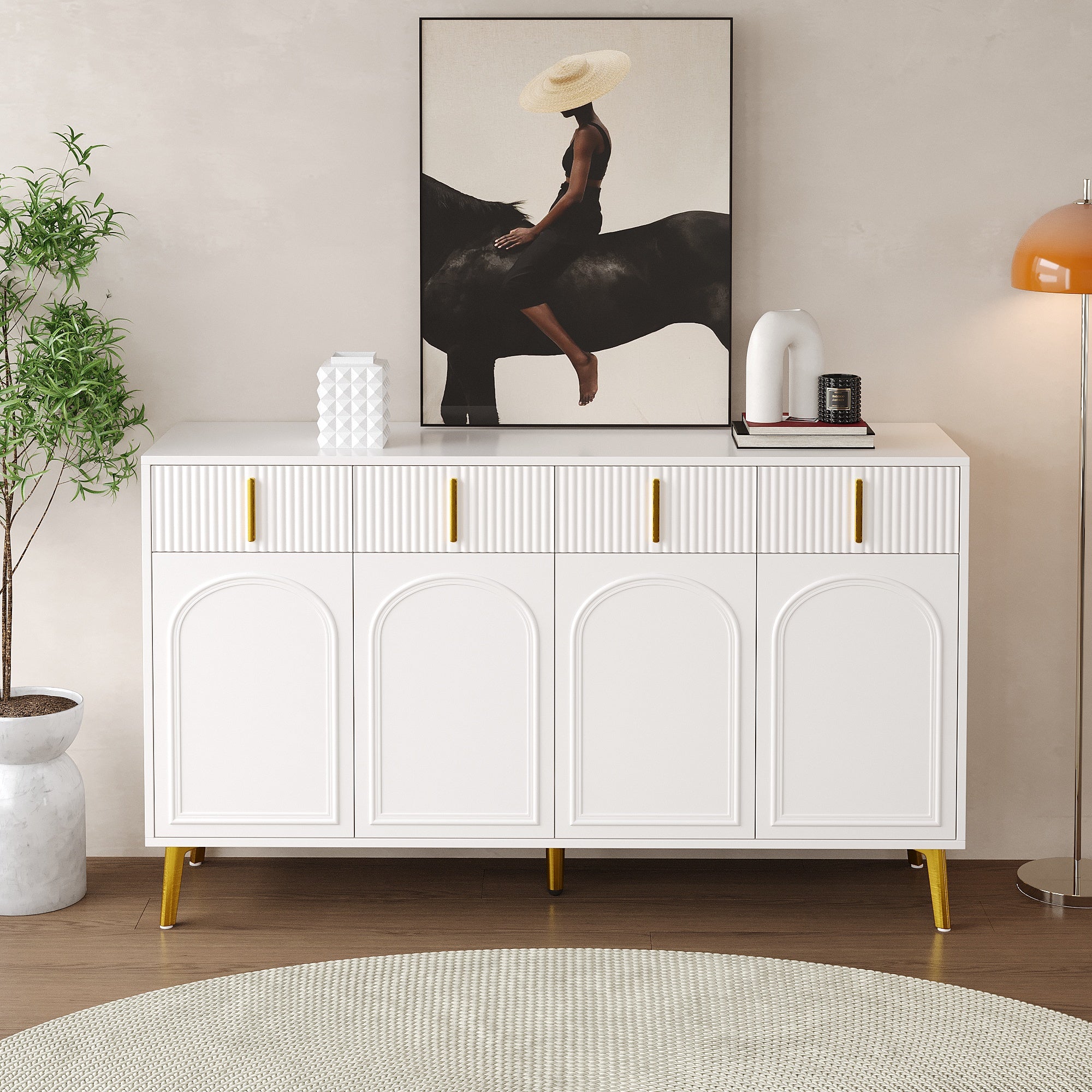 Logidon dressoir wit met gouden handgrepen en poten, 4 deuren