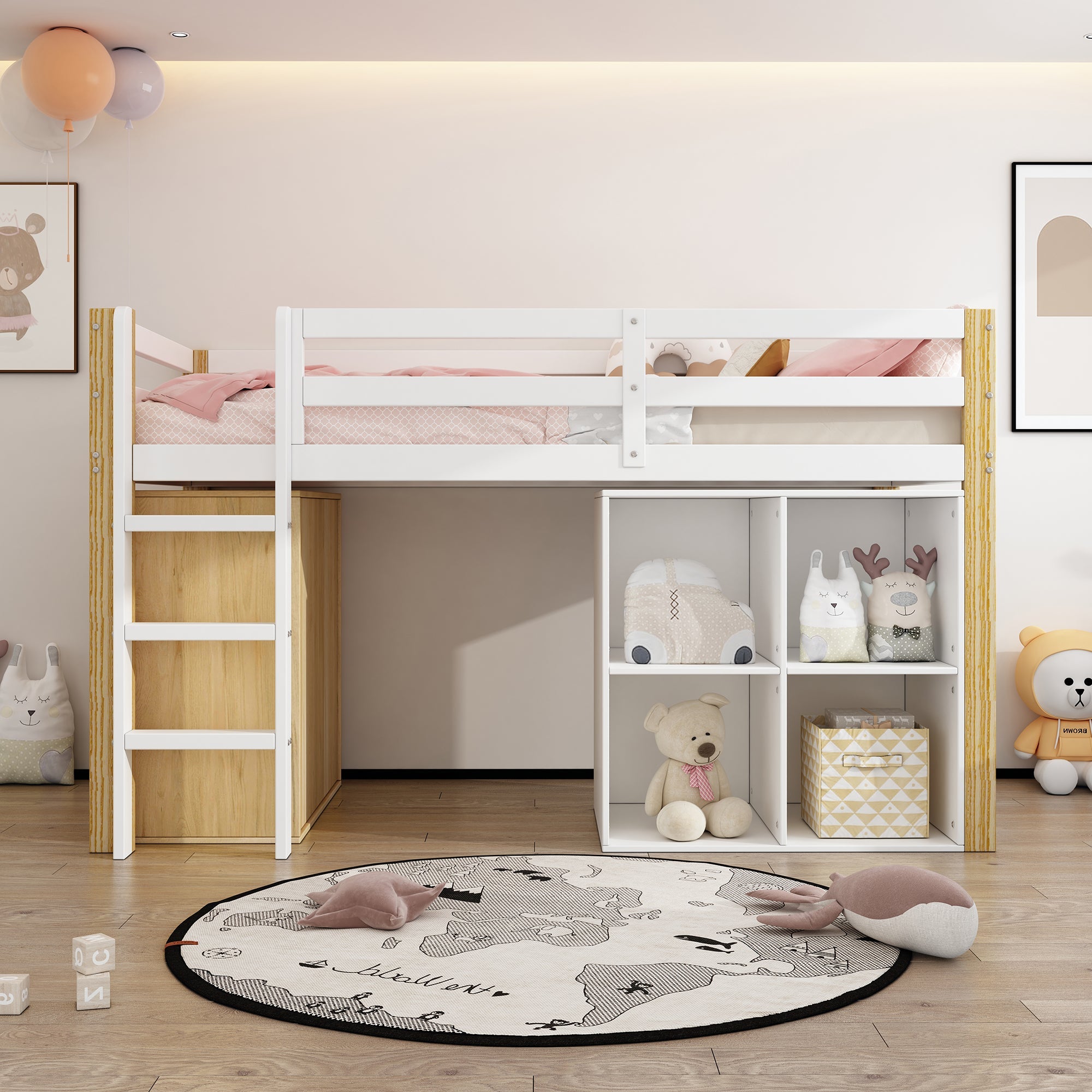 Logidon kinderhoogslaper 90x200 cm naturel wit met opbergruimte