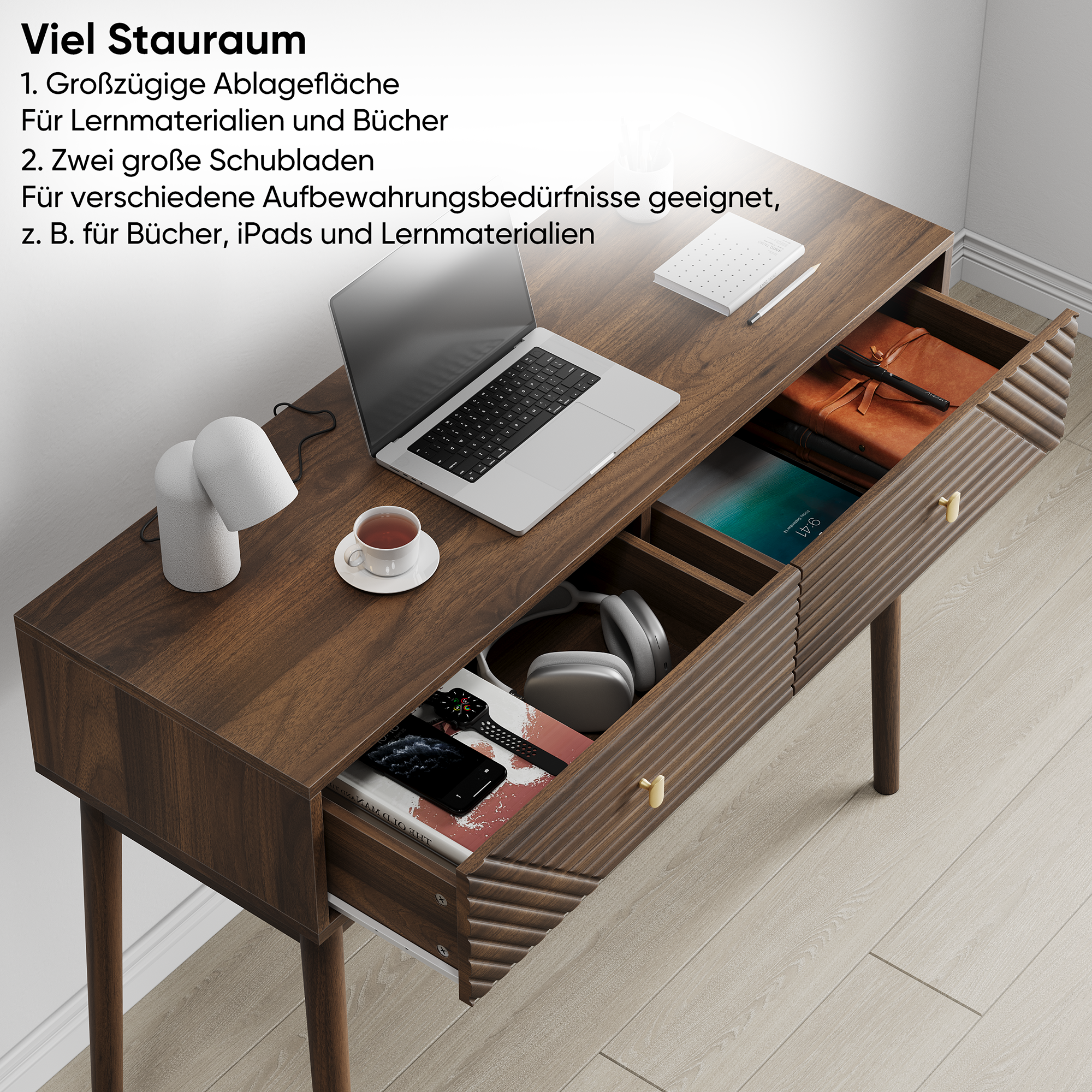 Logidon Consoletafel Walnoot 100x35x80 cm met Twee Laden
