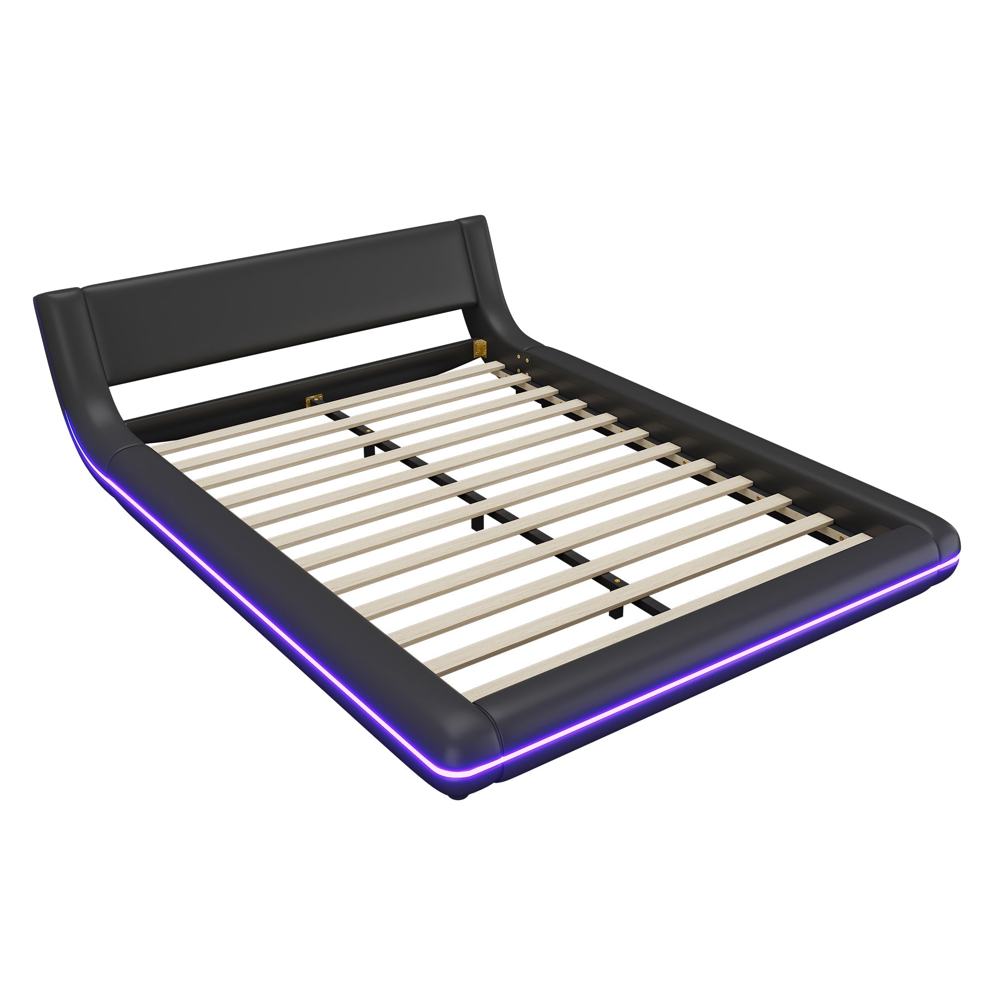 Logidon flat bed 140x200 cm faux leather black LED lighting
