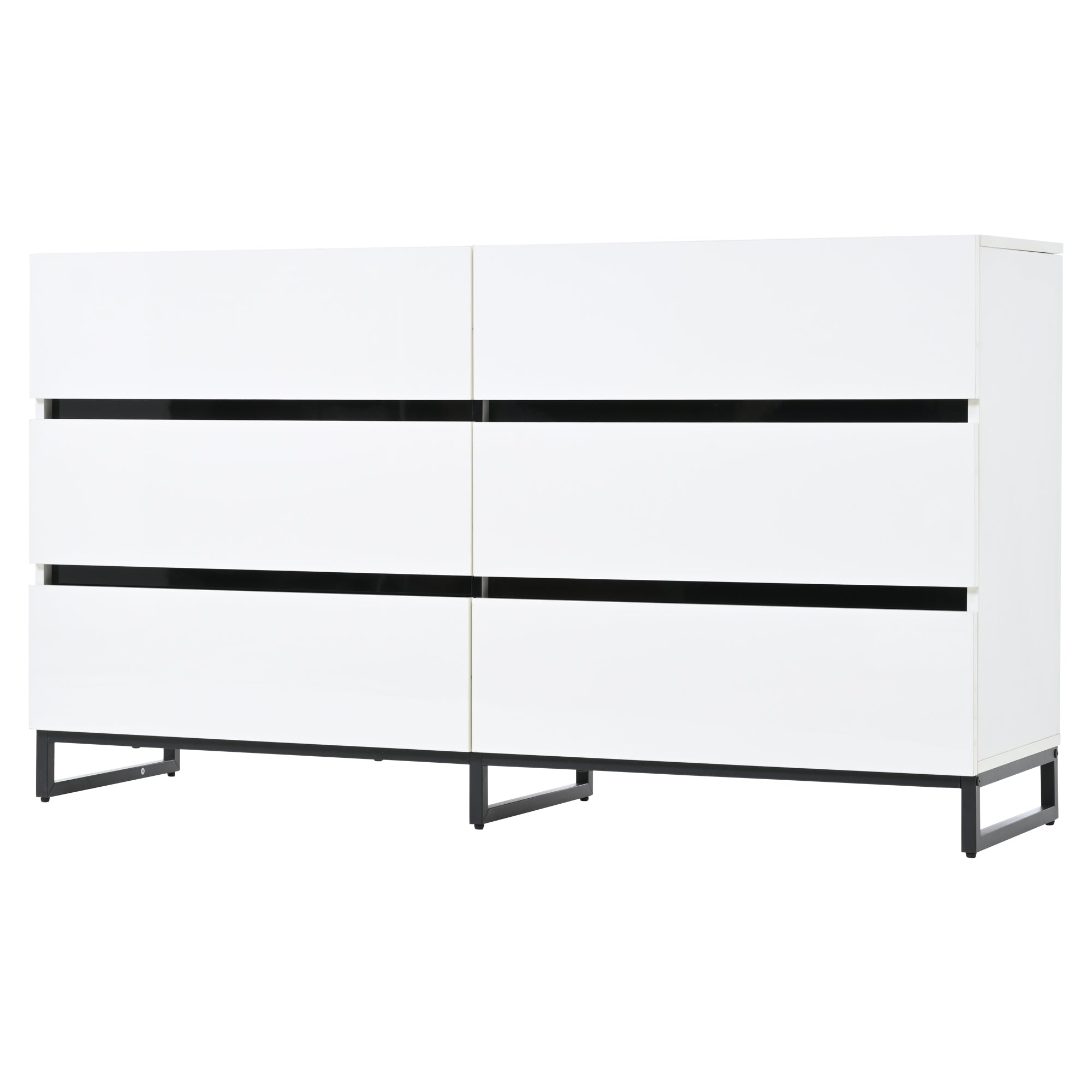 Logidon dressoir 140 cm hoogglans wit zwart met 6 lades