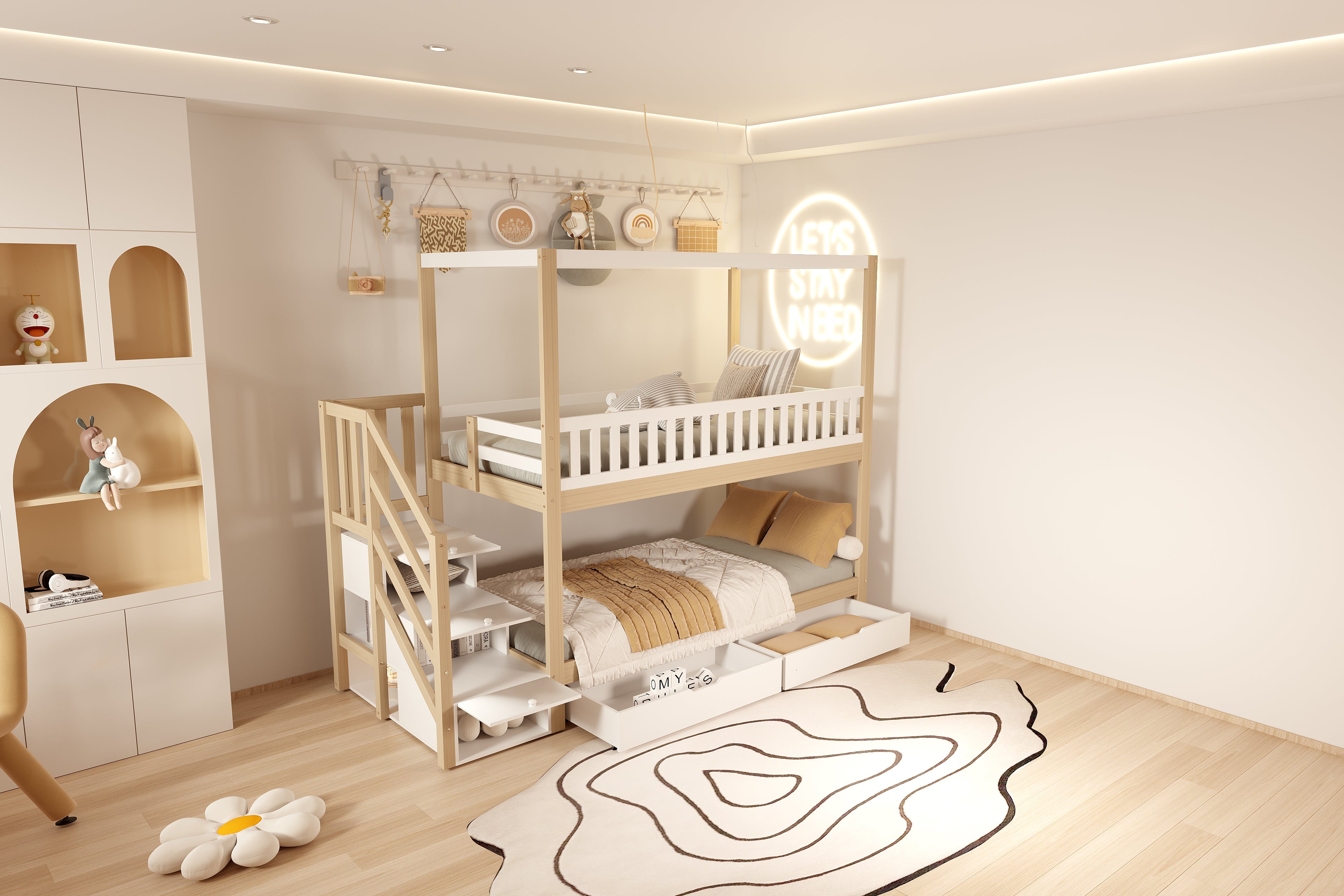 Logidon stapelbed 90x200 cm massief houten huisvorm met veiligheidsladder