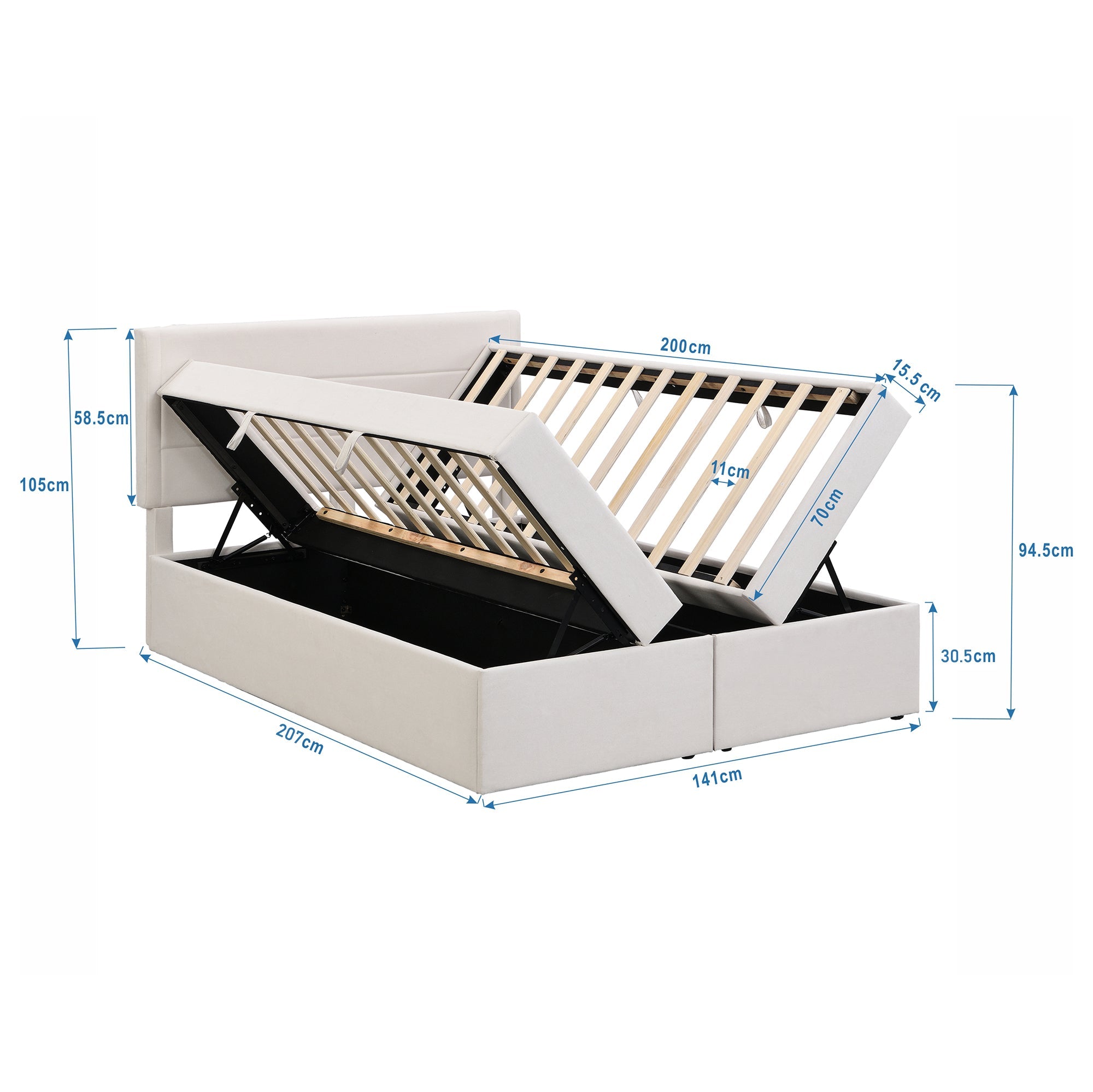 Logidon gestoffeerd bed 140x200 cm beige met opbergruimte en lattenbodem