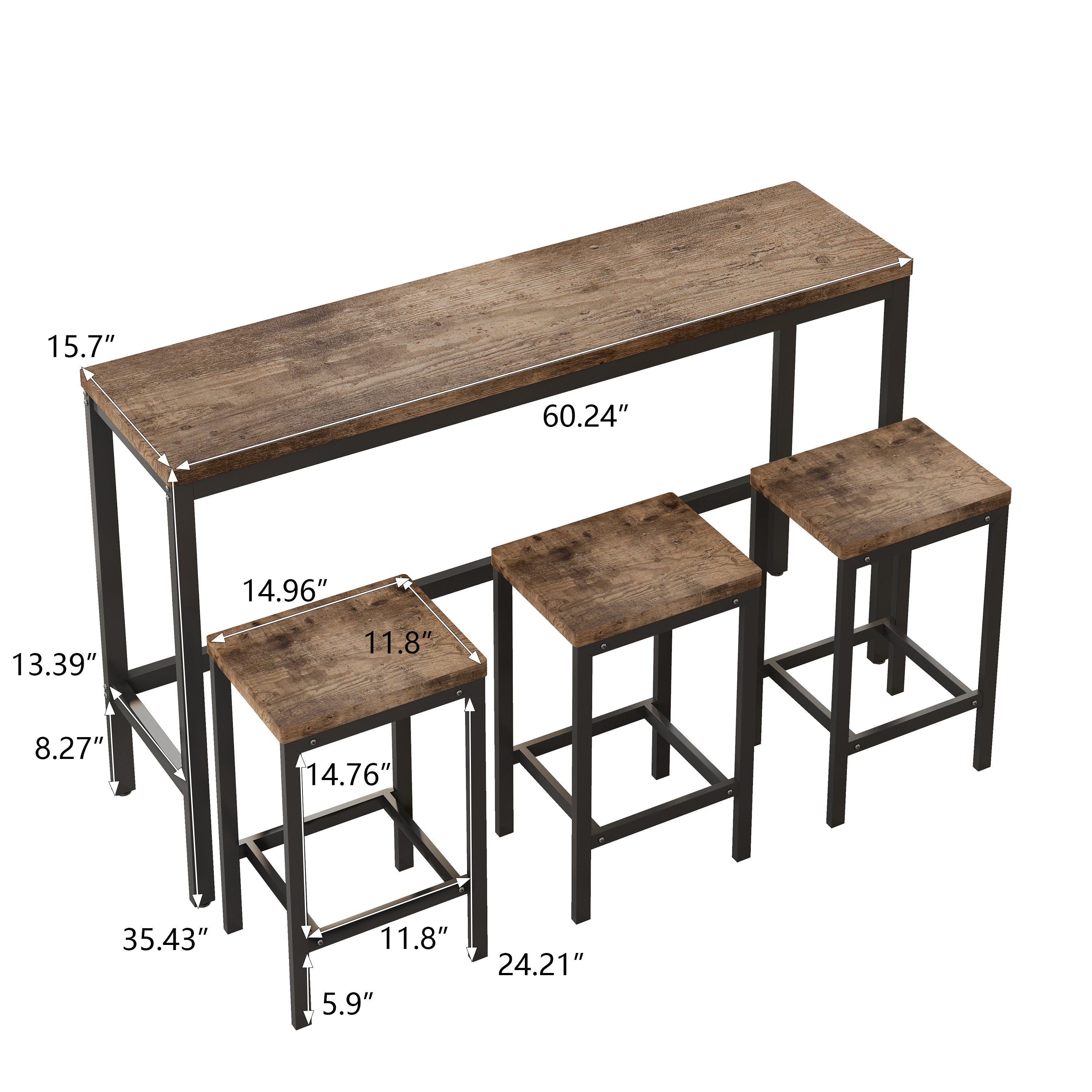 Logidon Moderne Keuken Eettafelset met 3 Krukken Naturel L 153 cm