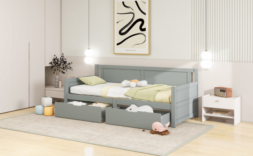 Logidon Sofa Bed 90x200 Gray With Two Storage Compartments Solid Wood Frame