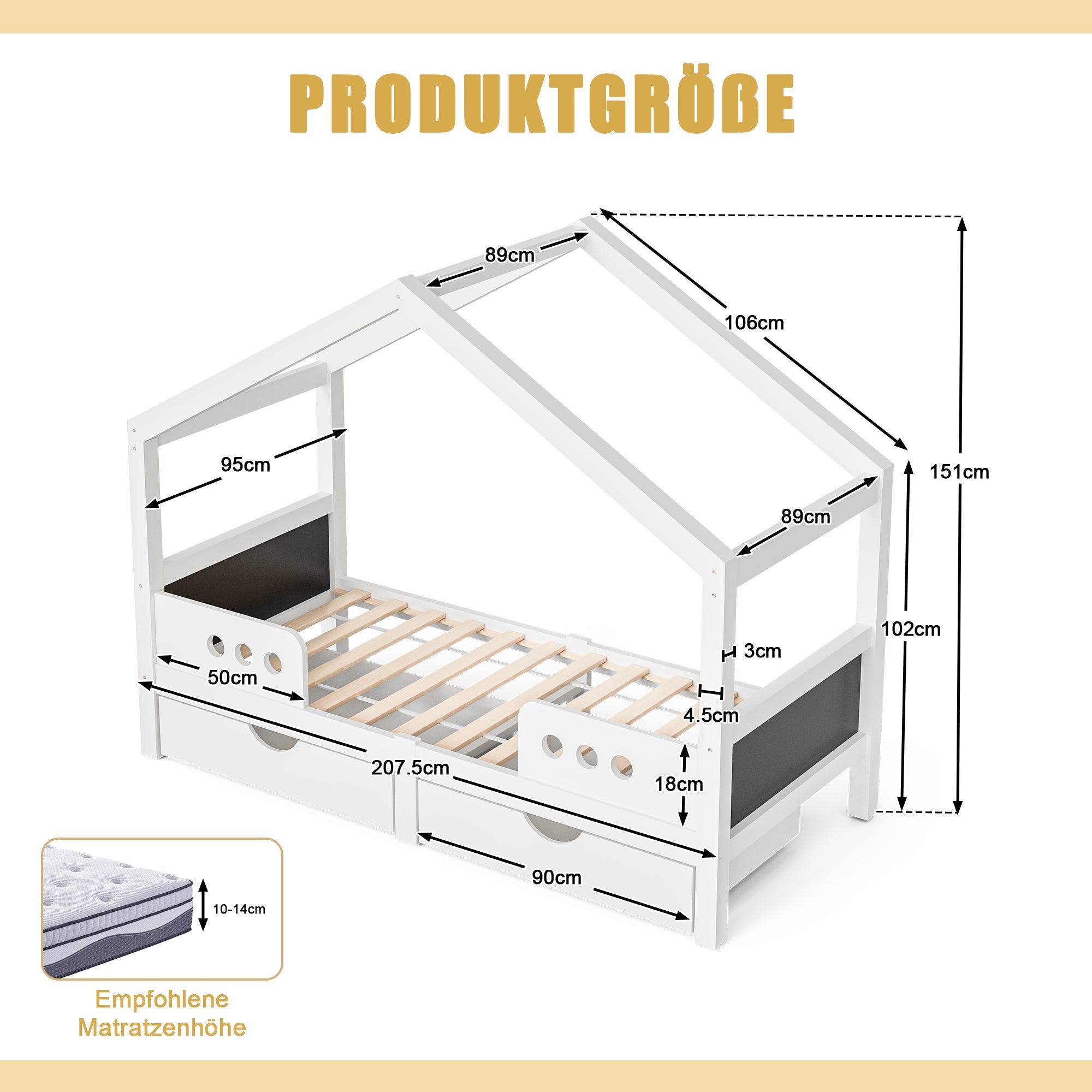 Logidon Kinderbed Met Dak Design Wit 90x200 cm Met Twee Lades