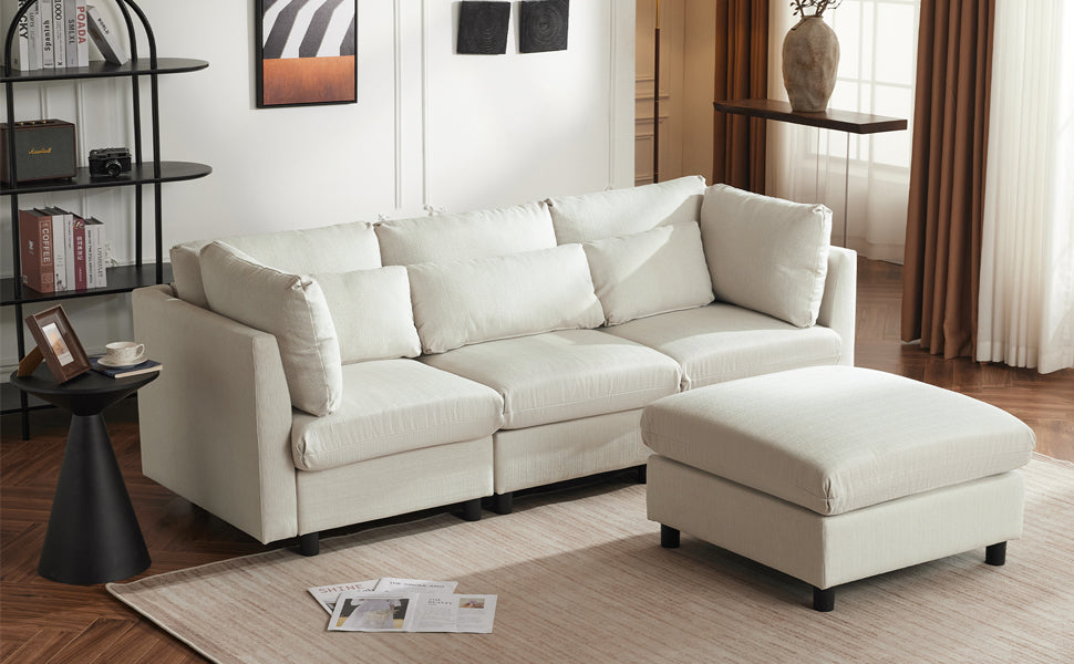 Logidon hoekbank beige stof moderne driezitsbank met voetenbank