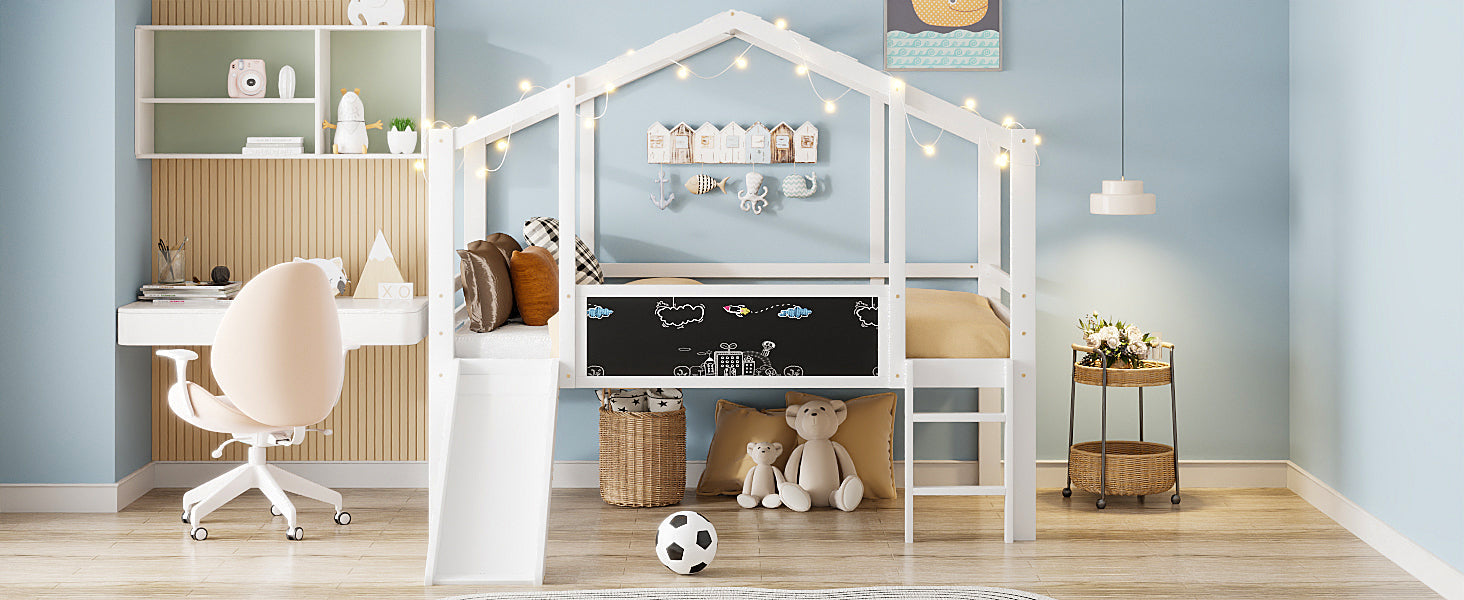 Logidon hoogslaper 90x200 wit met loftdesign en glijbaan
