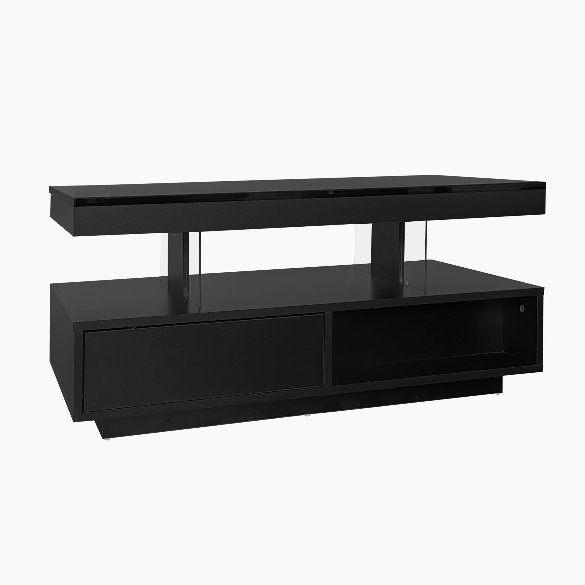 Logidon hoogglans salontafel zwart 95x50x42,5 cm glazen bladen