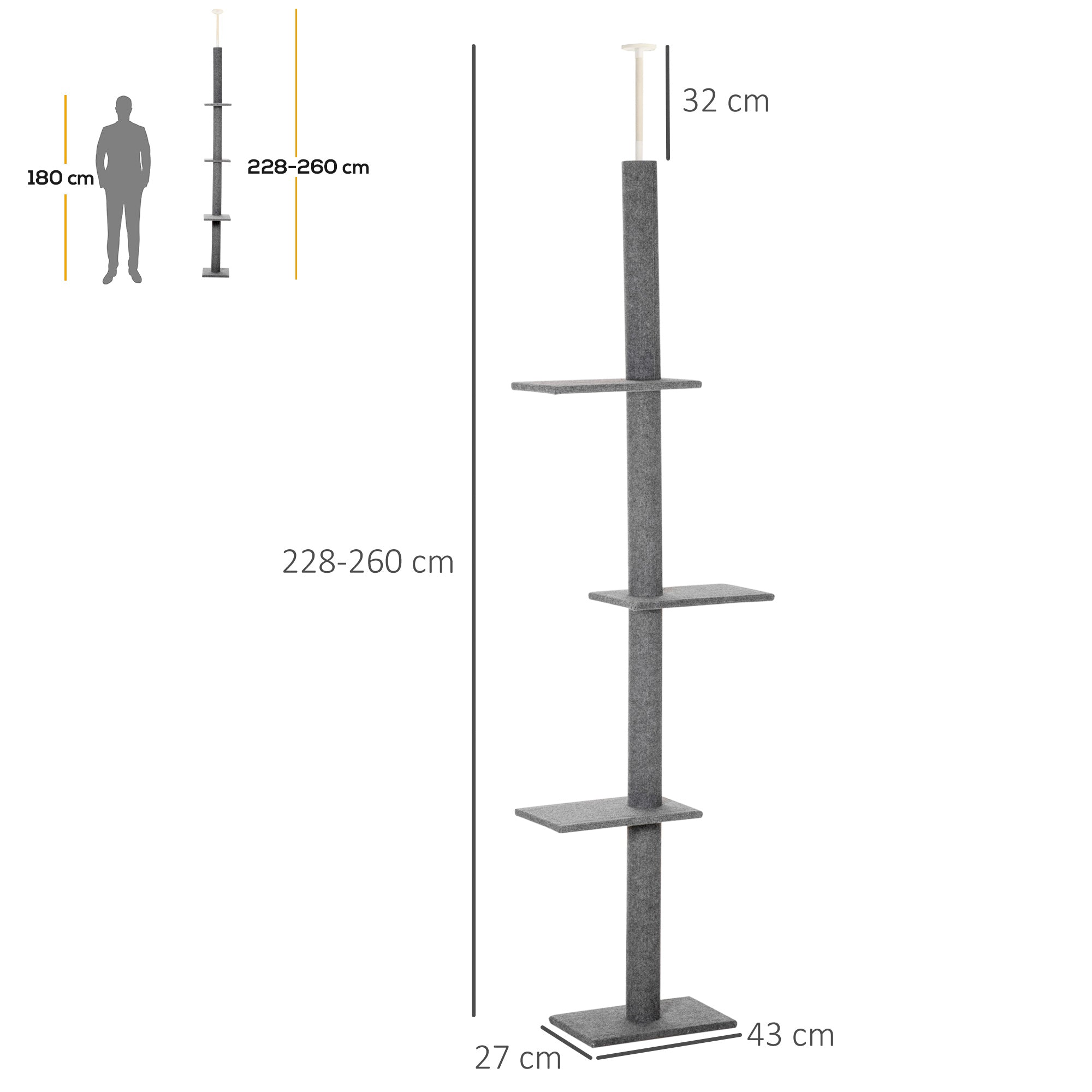 Logidon in hoogte verstelbare krabpaal grijs plafond hoog 228-260 cm