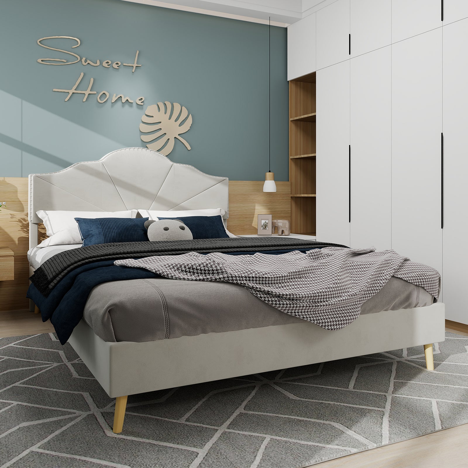 Logidon bedstee 160x200 beige met elegant hoofdbord