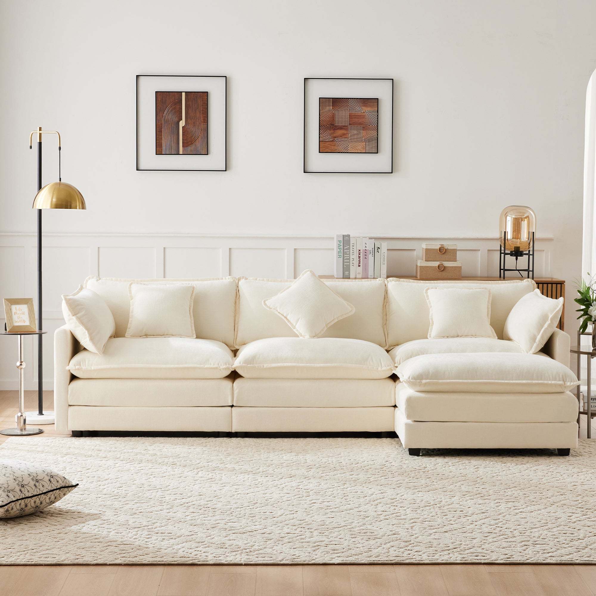 Logidon Driezitsbank Beige Chenille Met Voetensteun