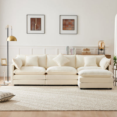 Logidon Dreisitzer-Sofa Beige Chenille Mit Fußstütze