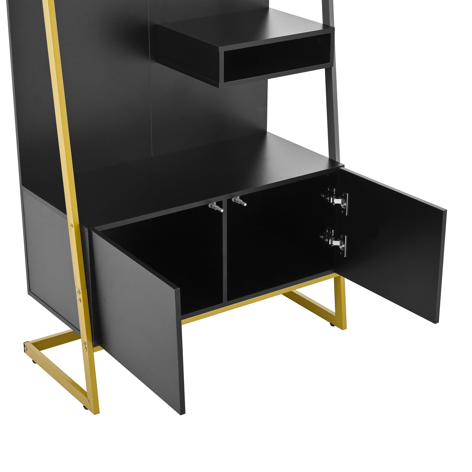 Logidon Modern Compact Wardrobe Box Mirror Shoe Bench Black 78 x 38.5 x 180.5 cm