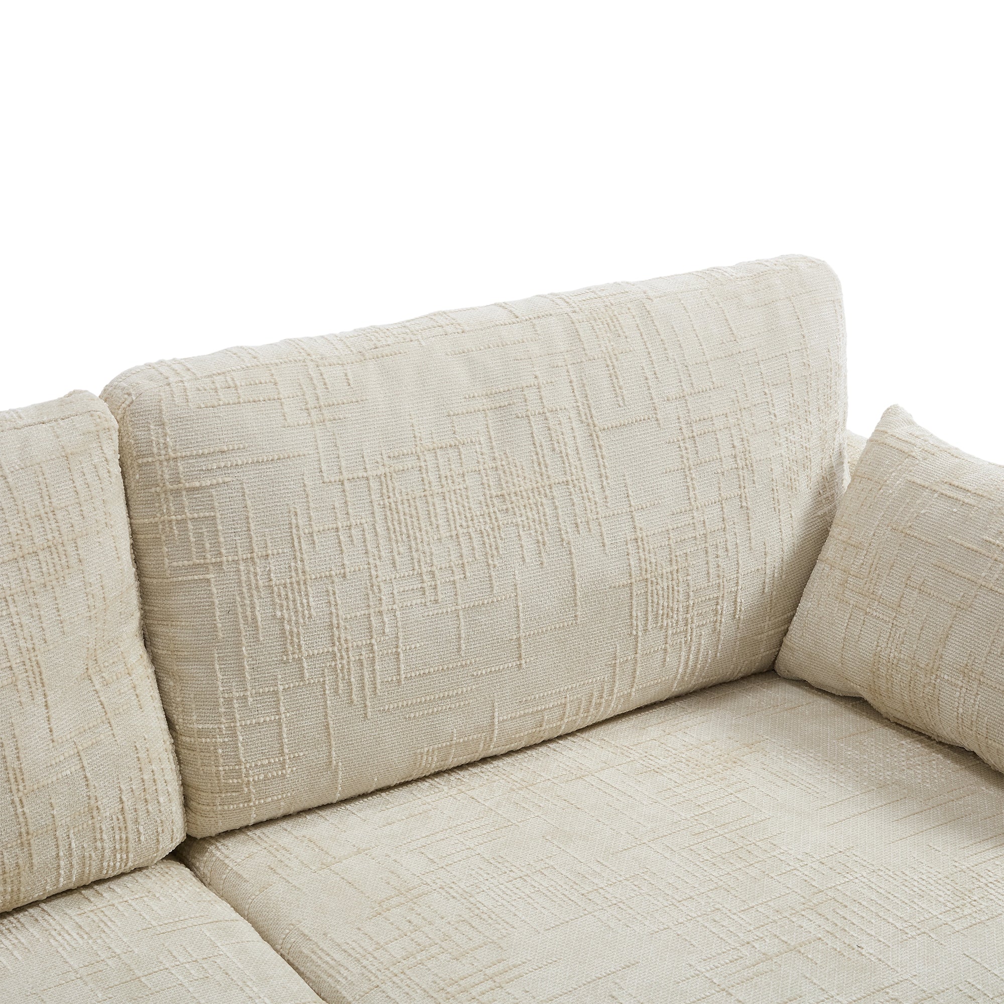 Logidon tweezitsbank van chenille, beige LED-USB-opbergruimte, houten poten