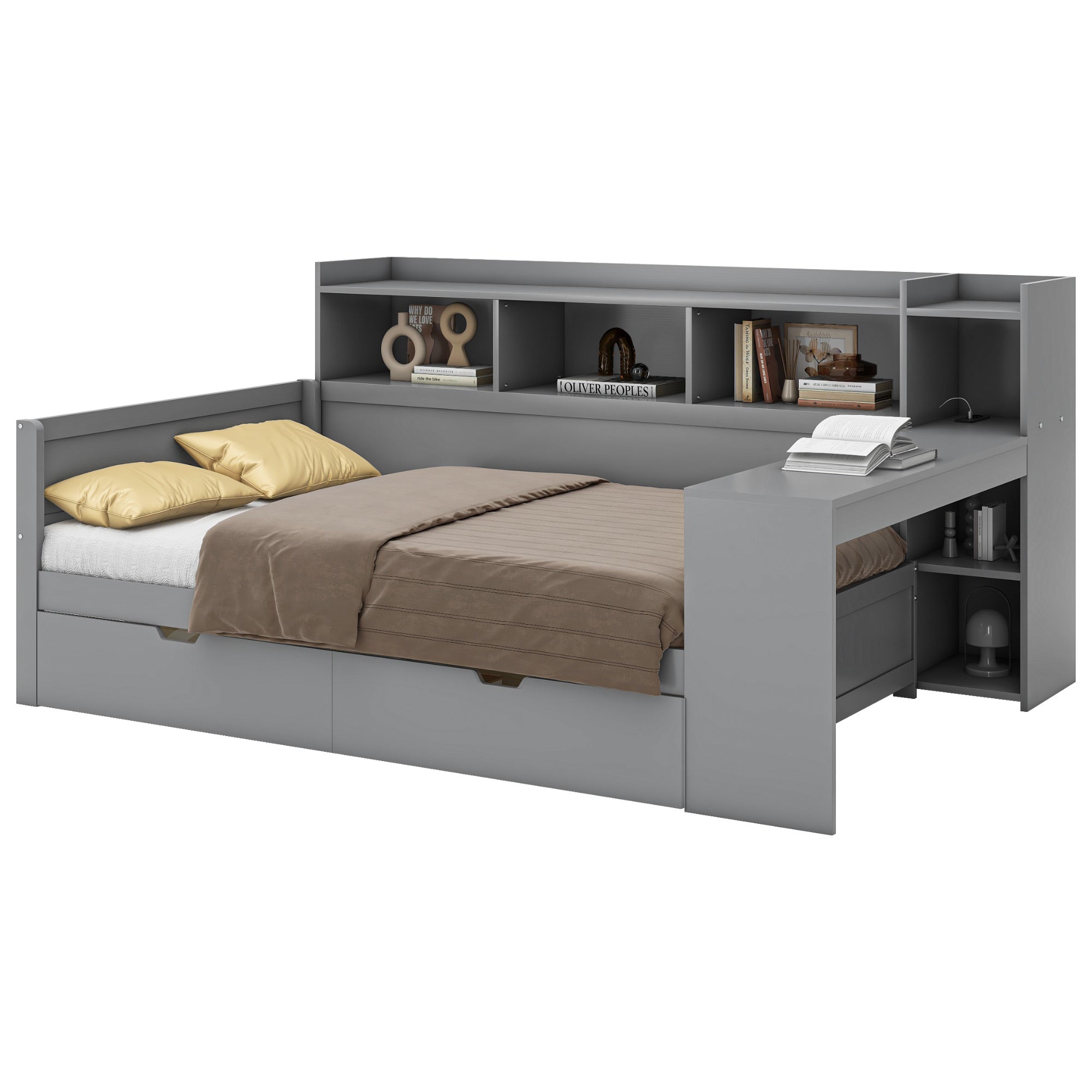 Logidon sofa bed 90x200 gray USB port 2 drawers