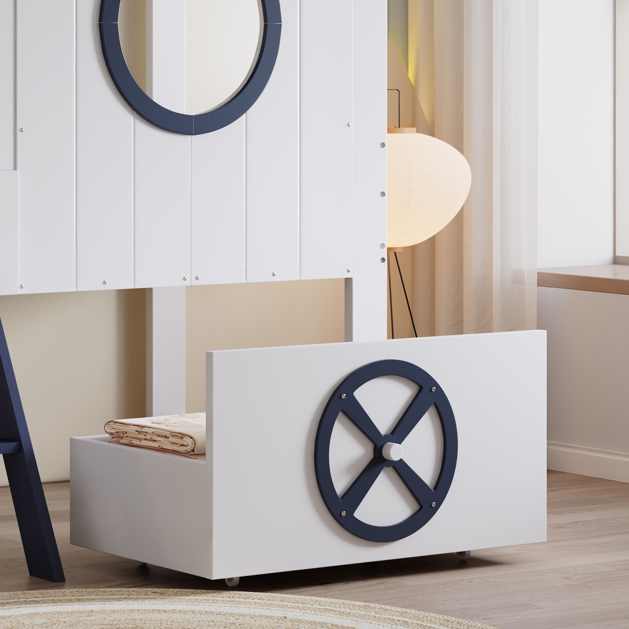 Logidon stapelbed halfhoogslaper 90x200 wit donkerblauw dakraam
