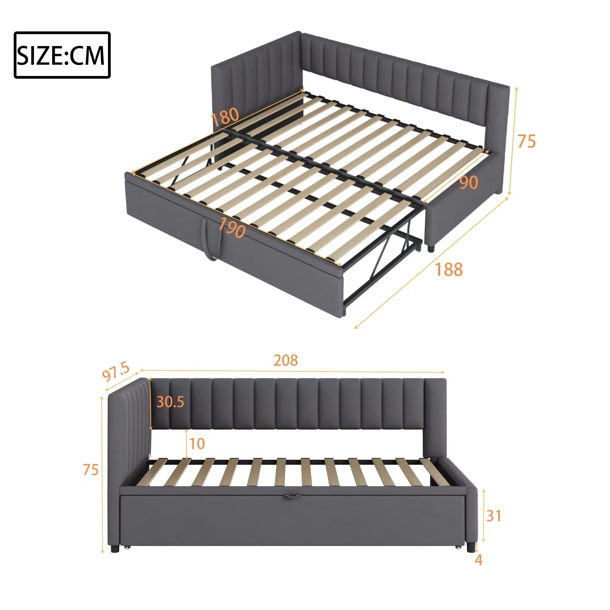 Logidon slaapbank L-vorm met uitschuifbaar bed 90/180x200 cm fluweelgrijs
