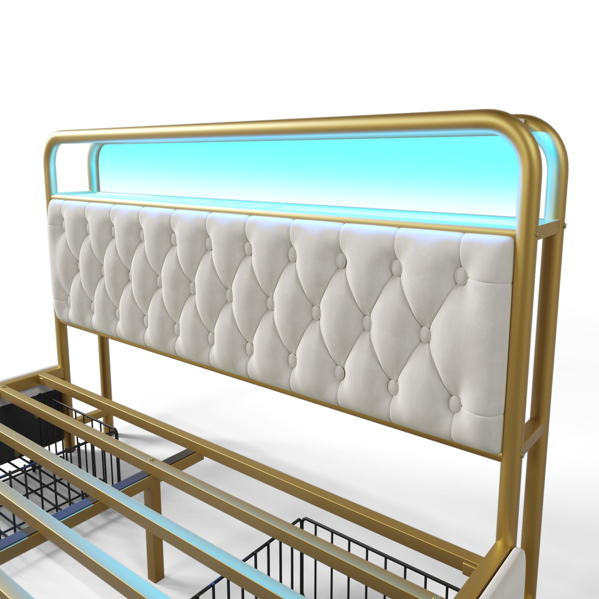 Logidon gestoffeerd bed 140x200 USB-C oplaadfunctie LED 4 lades