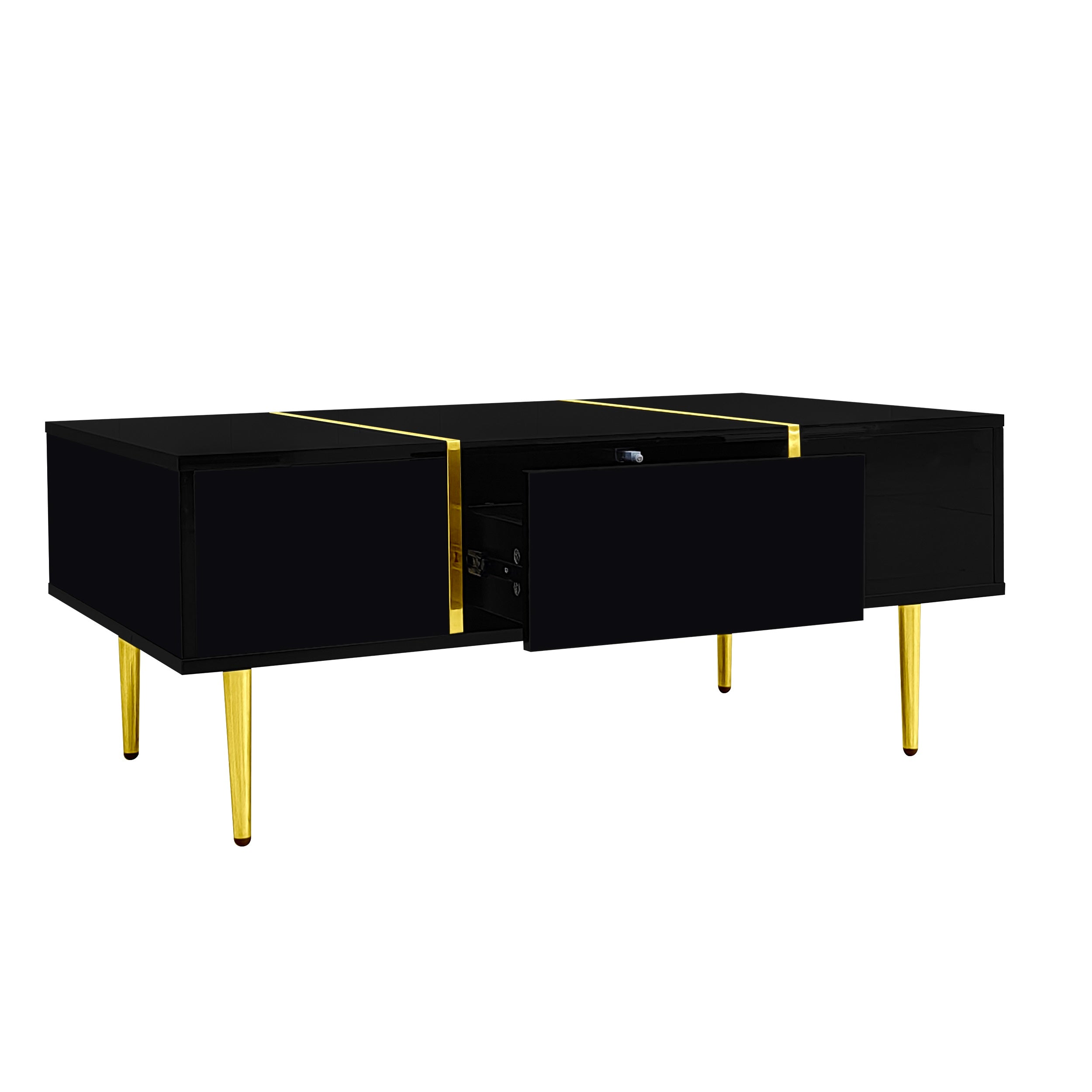 Logidon Moderne Zwarte Hoogglans Salontafel Met 2 Laden
