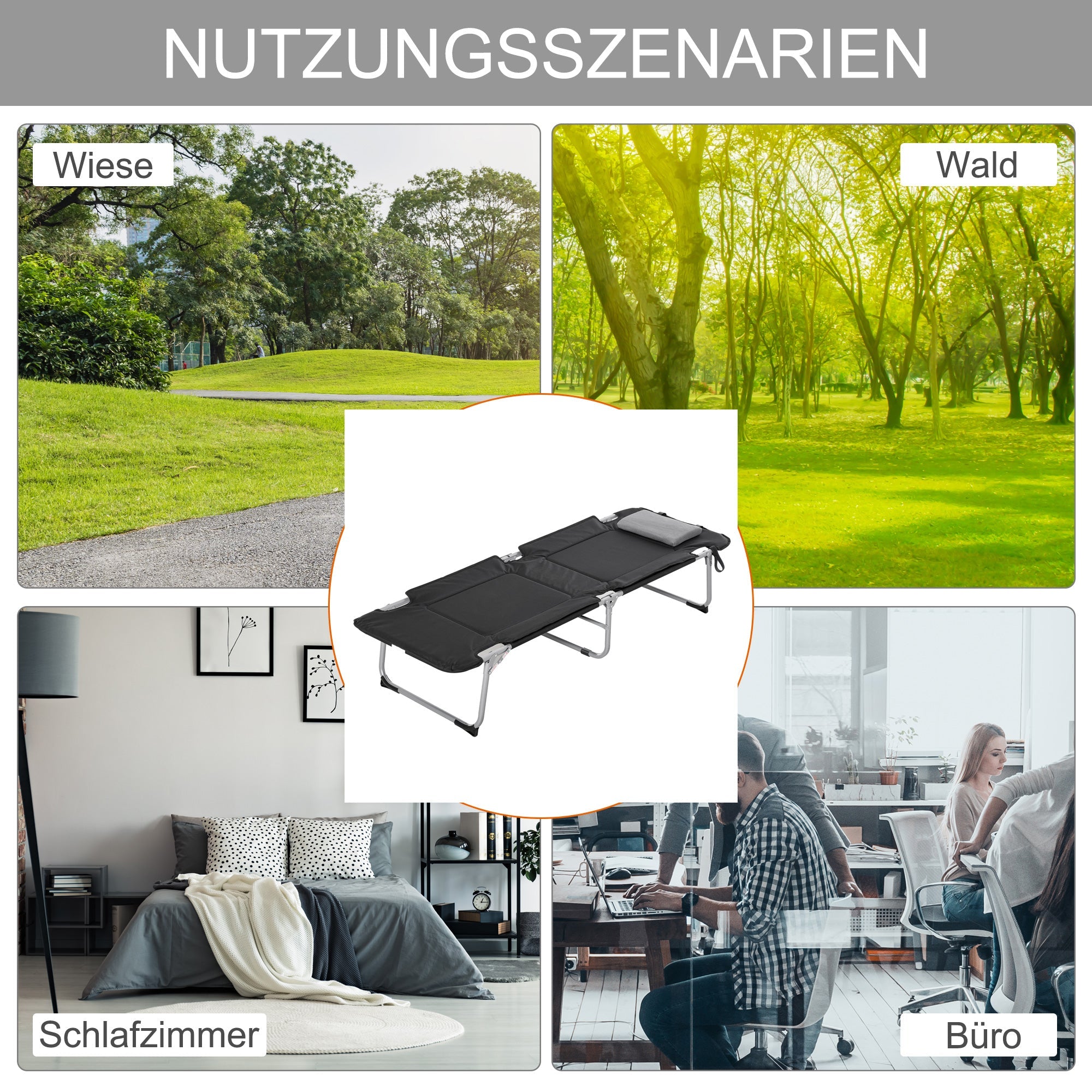 Logidon Opklapbaar campingbed met kussen 183x66 cm zwart