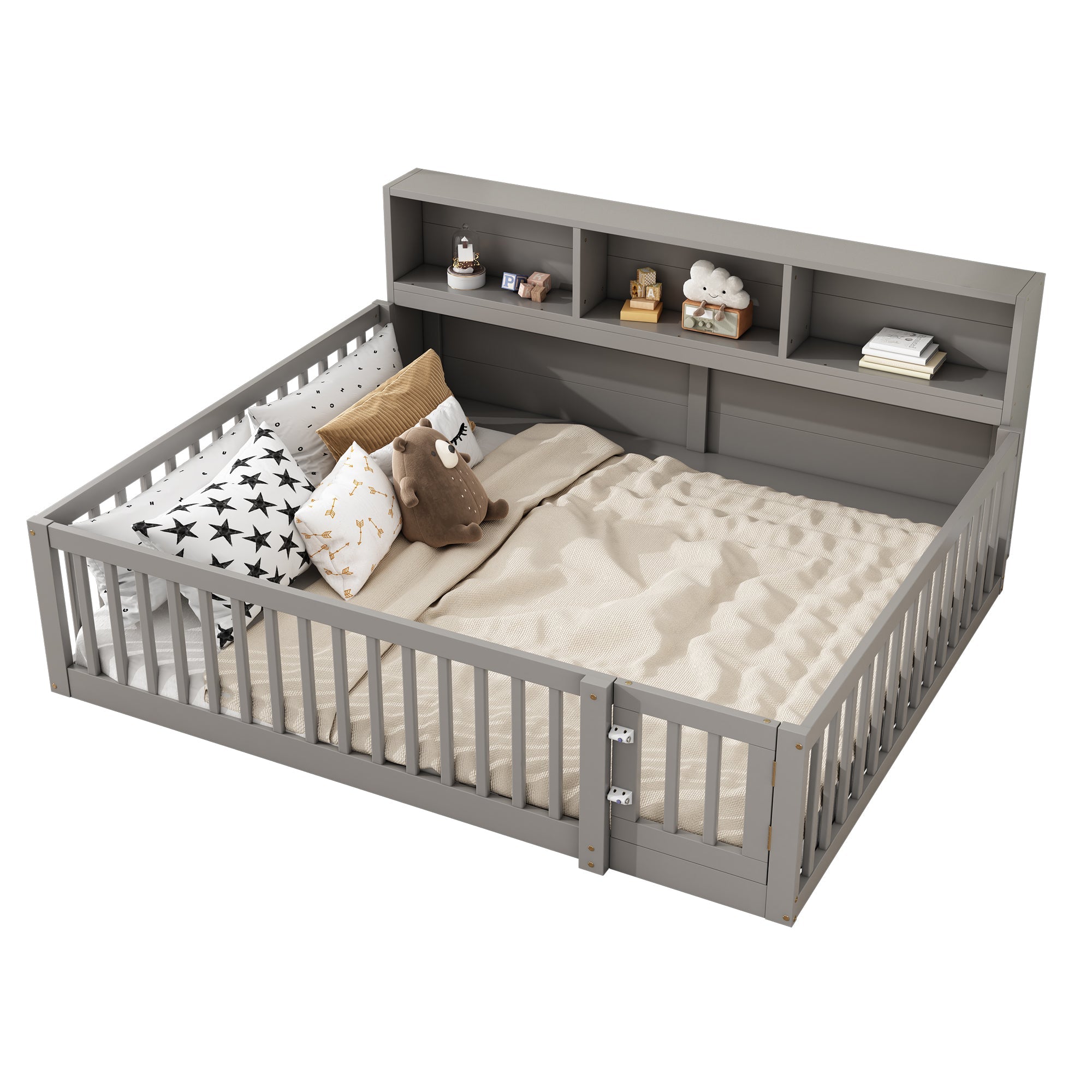 Logidon Daybed 140x200 grijze slaapbank met opbergvak en lattenbodem