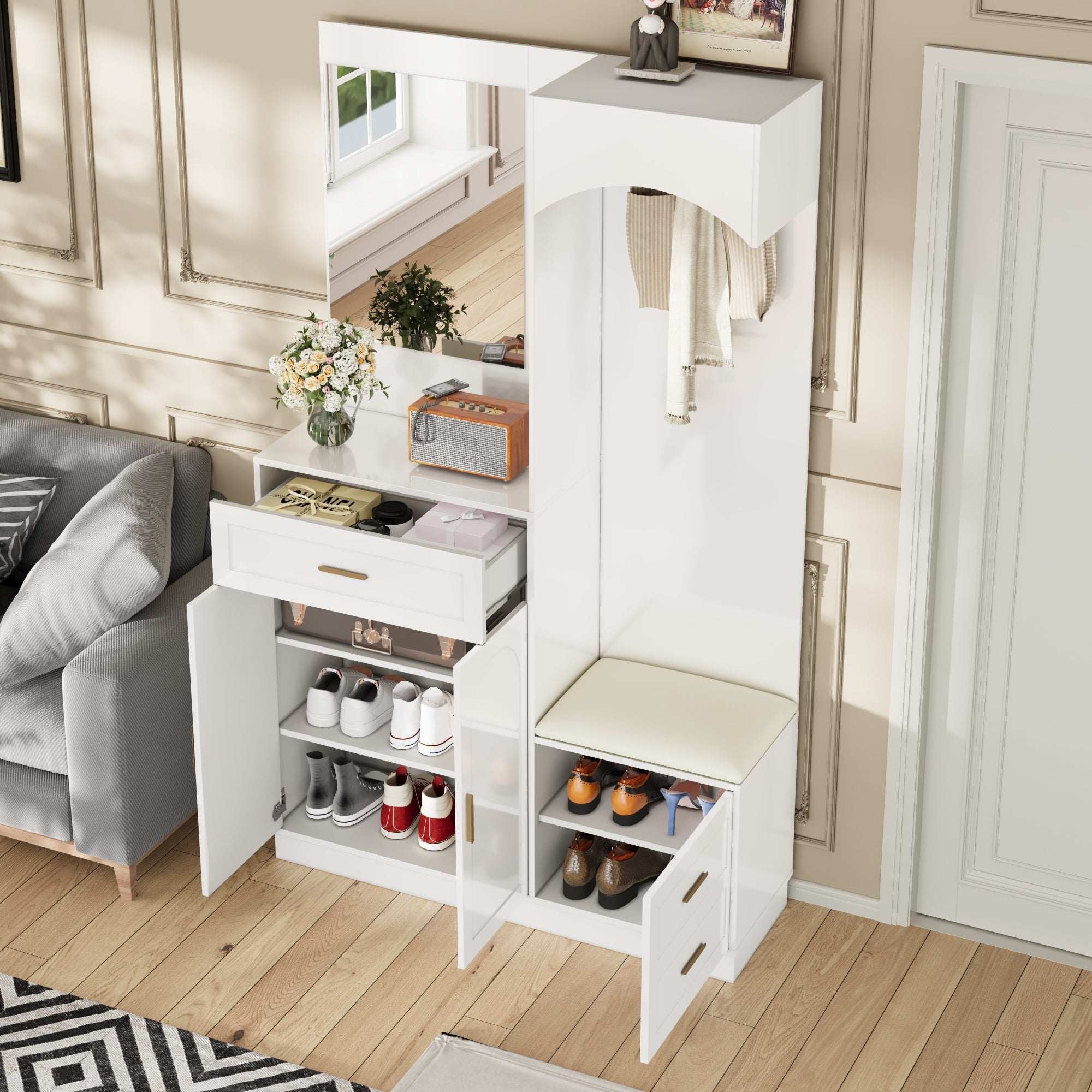 Logidon Moderne Kledingkastcombinatie Met Spiegel Wit 110x33x185 cm