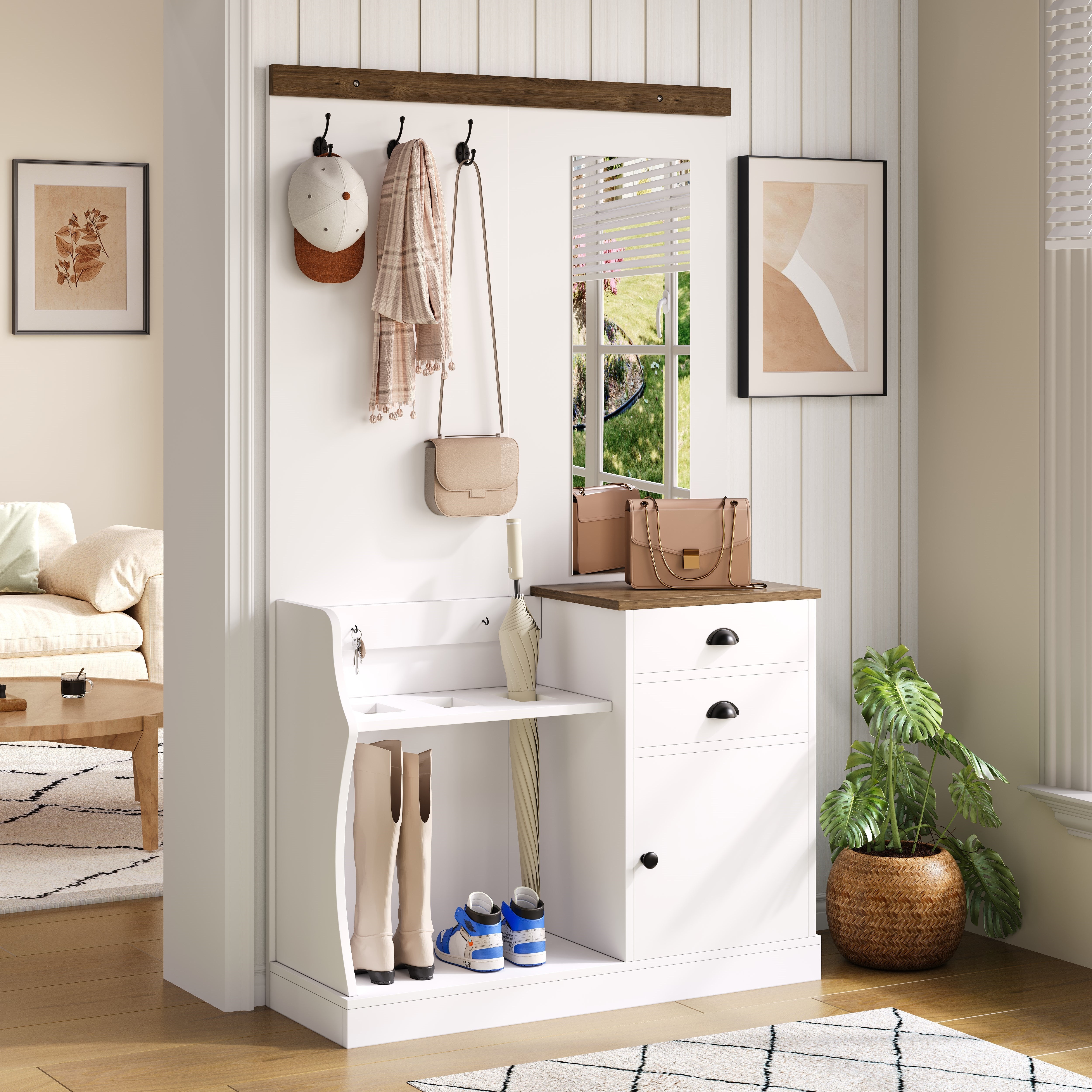 Logidon Kledingkastset Met Spiegel, Haken En Laden Wit 110x38x191 cm