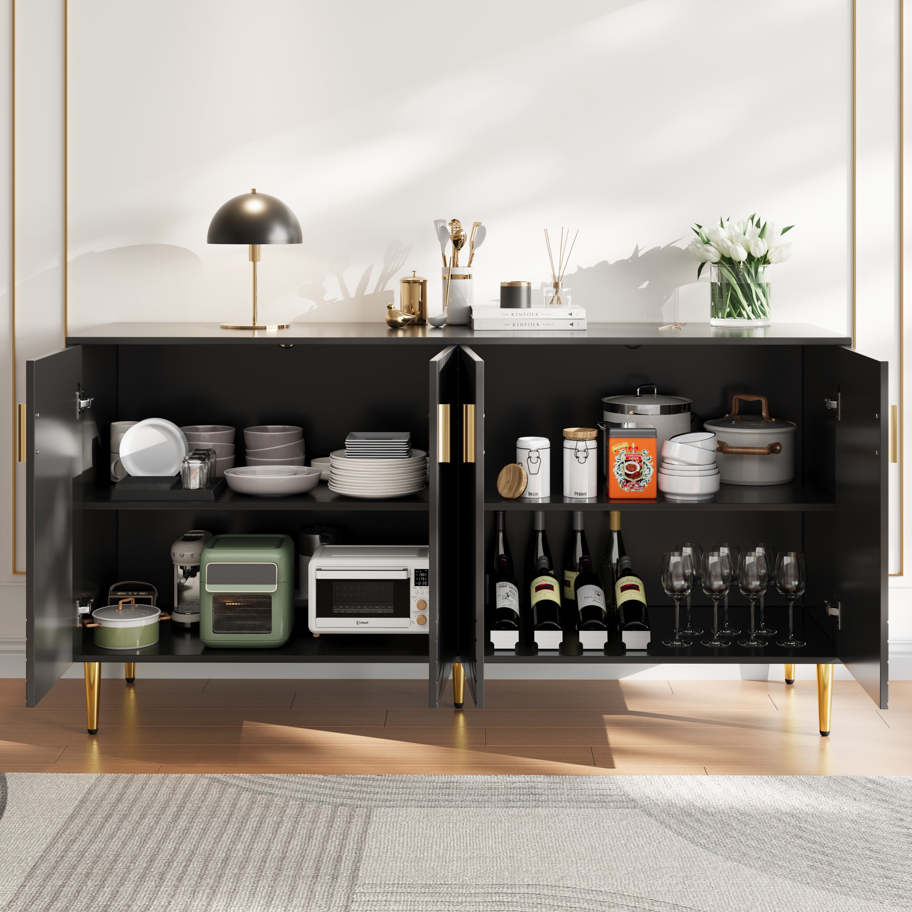 Logidon Zwart dressoir 152x40x75 cm golfdesign