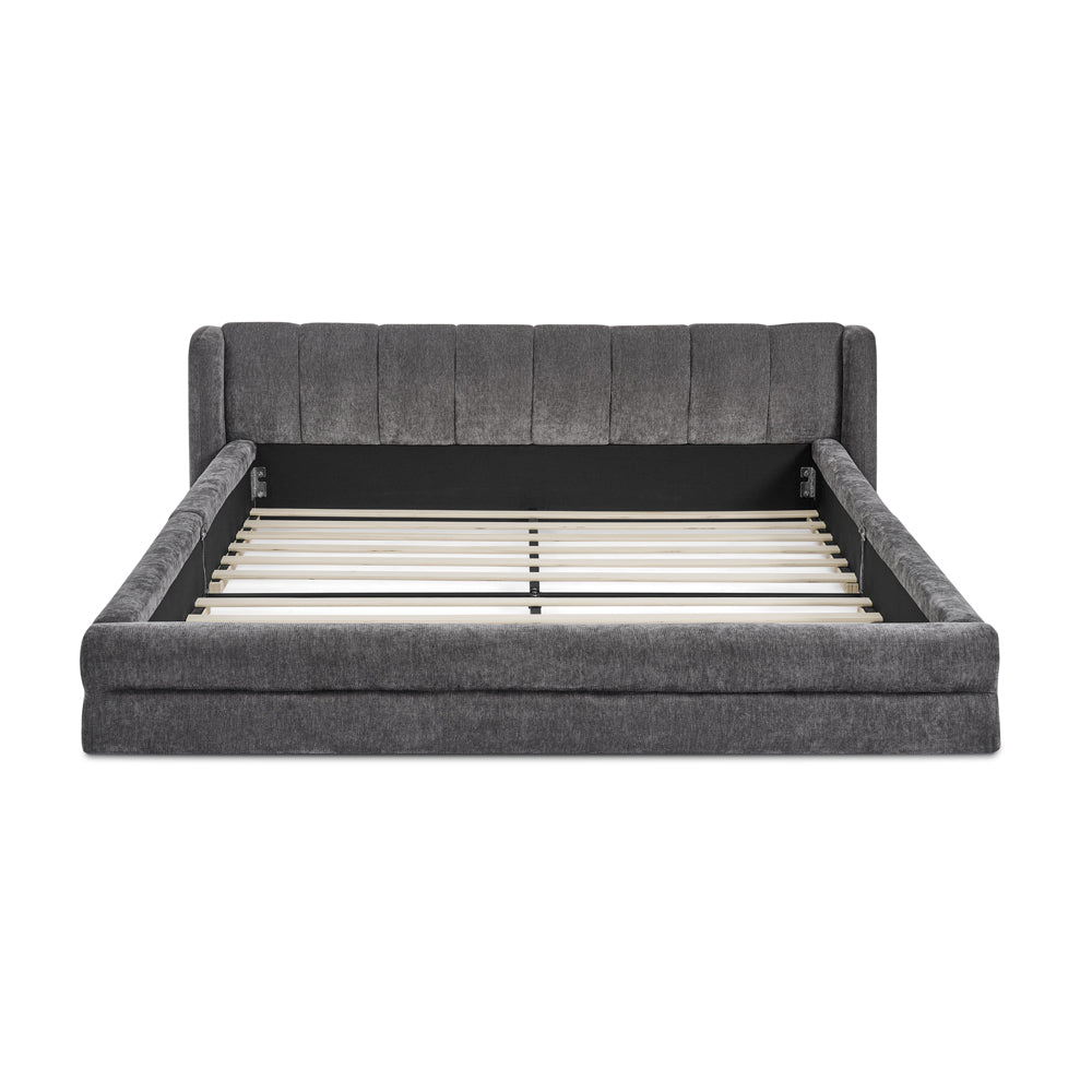 Logidon tweepersoonsbed 140x200 cm donkergrijs chenille met rugleuning