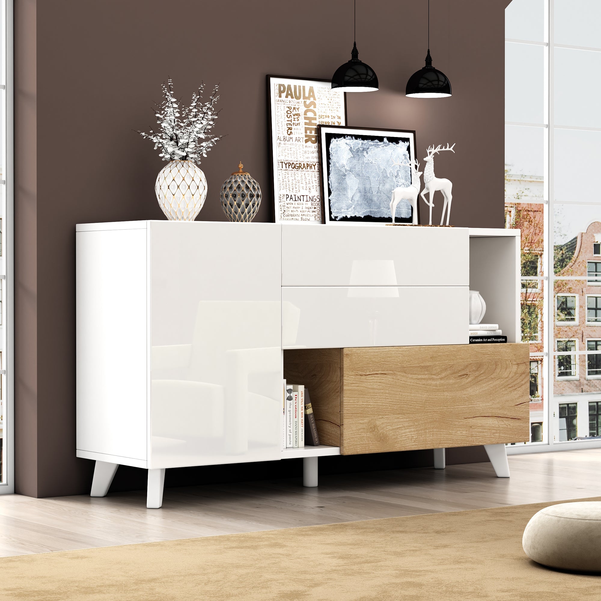 Logidon dressoir hoogglans wit 130x40x70 cm met opbergruimte