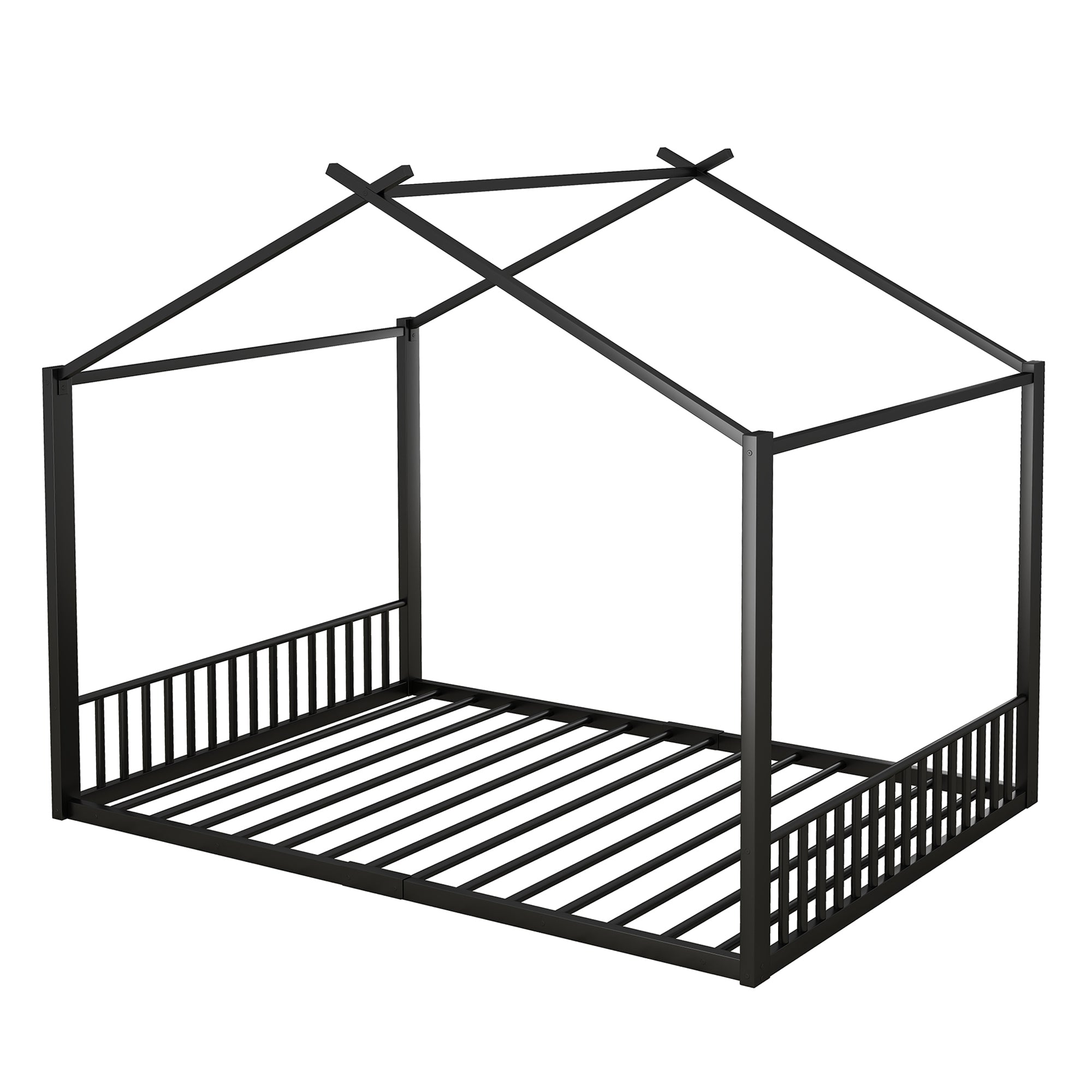 Logidon 140x200cm plat bed huisbed met ijzeren frame zwart