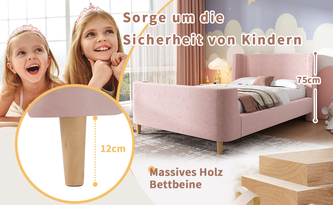 Logidon kinderbed gestoffeerd bed 90x200 roze fluweel sleebed Kosmos