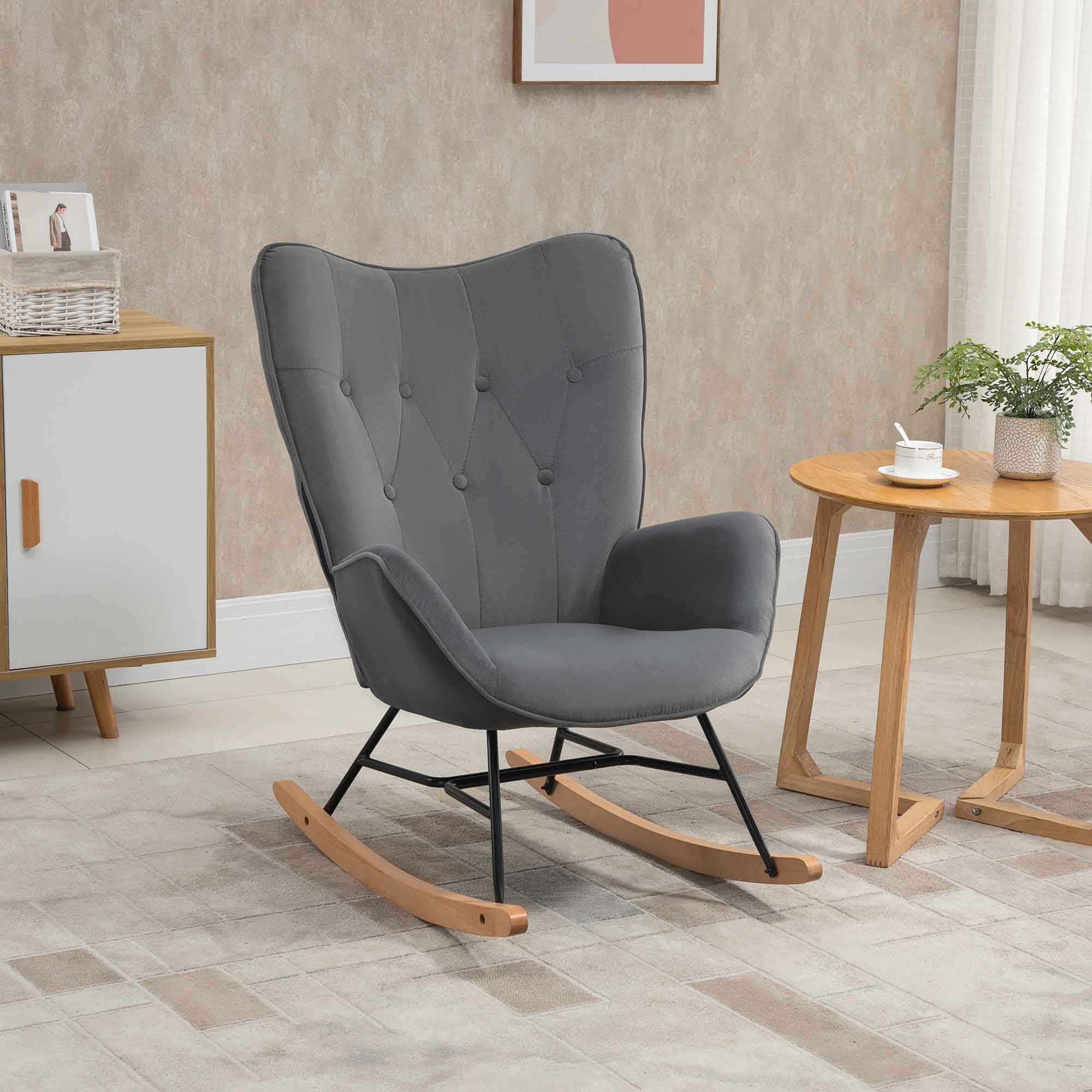Logidon Schommelstoel Donkergrijs Fluweelachtig Polyester Stalen Frame
