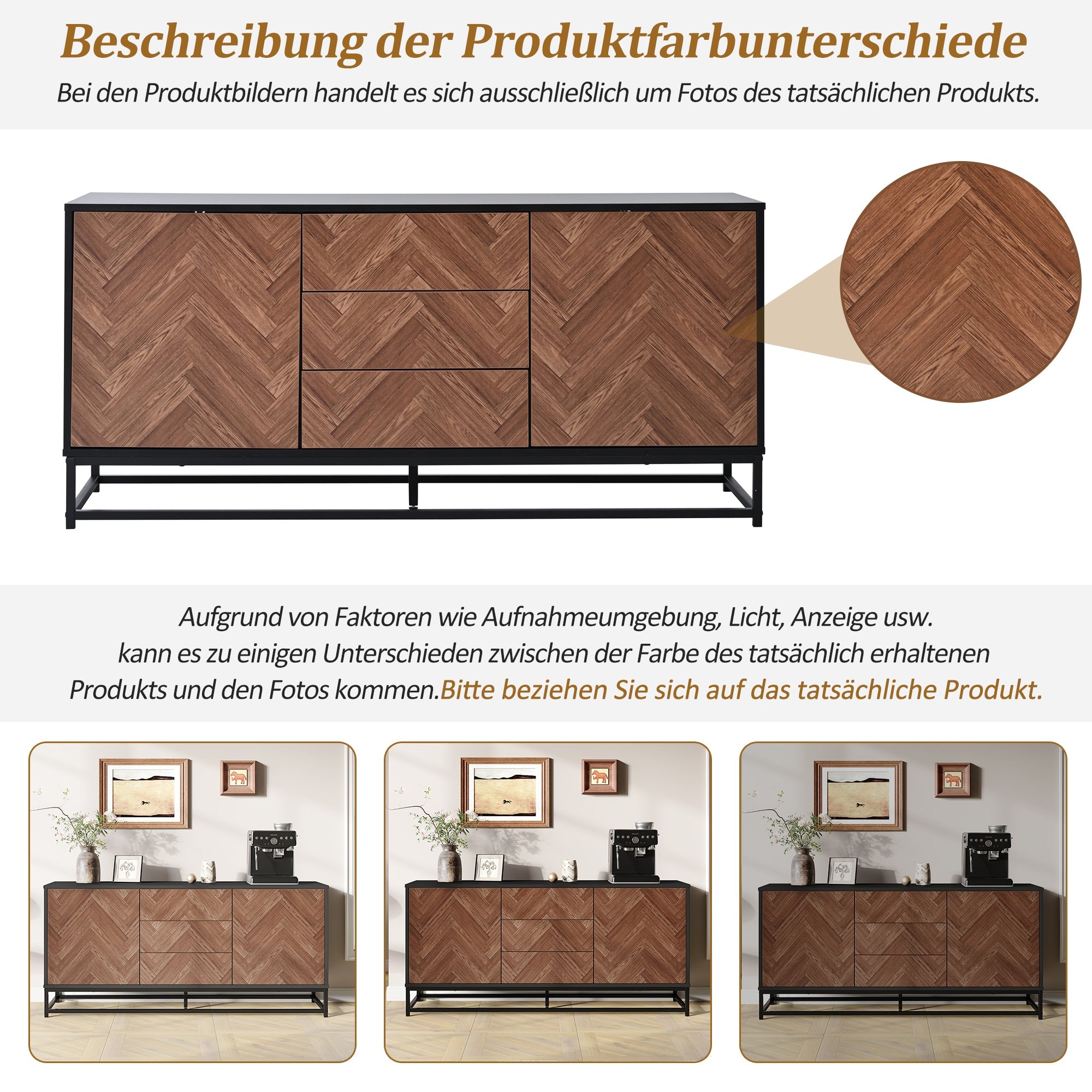 Logidon dressoir 145x40x67 Moderne ladekast 3 laden 2 deuren