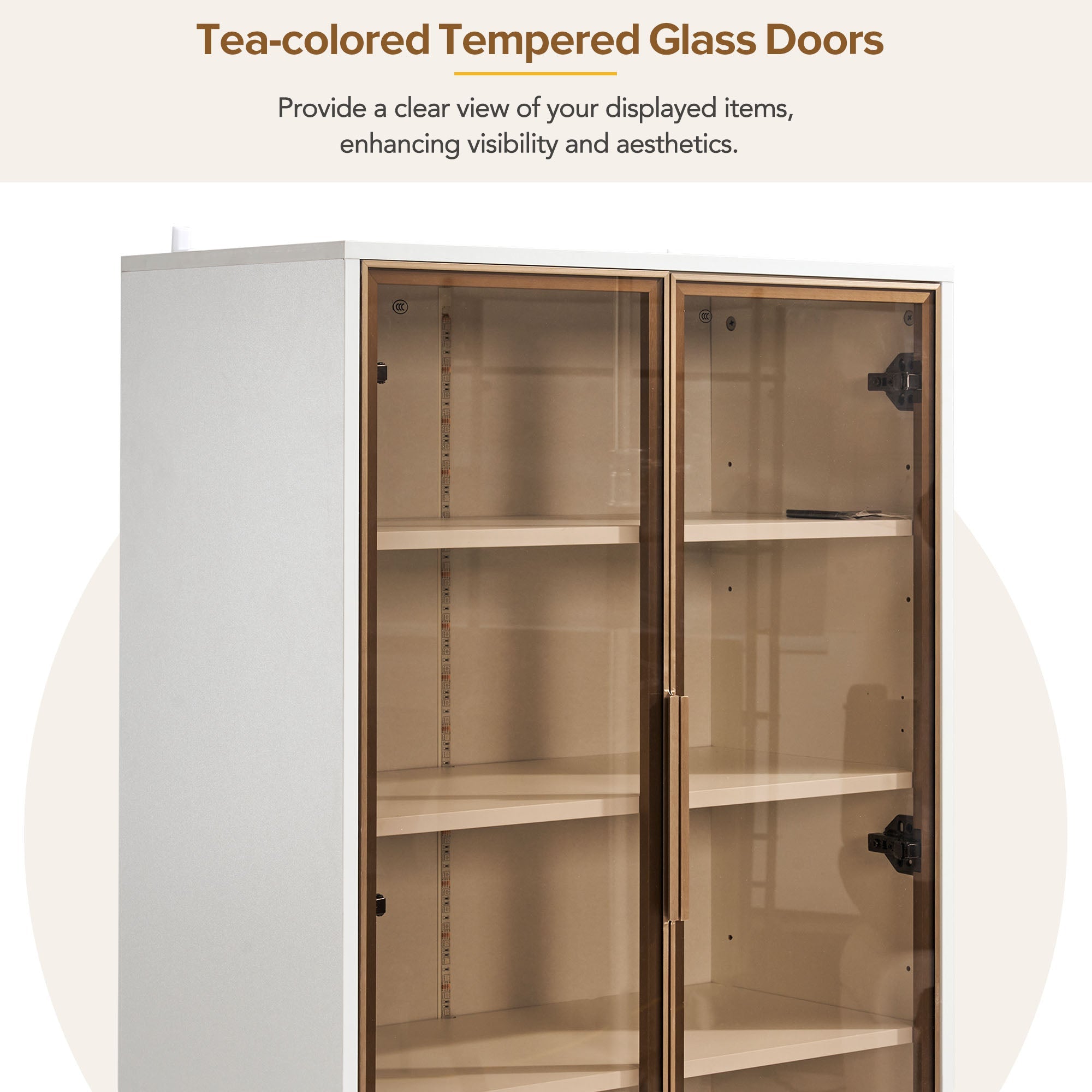 Logidon Elegant White Glass Display Cabinet 70x35x150 cm Teal Glass Doors