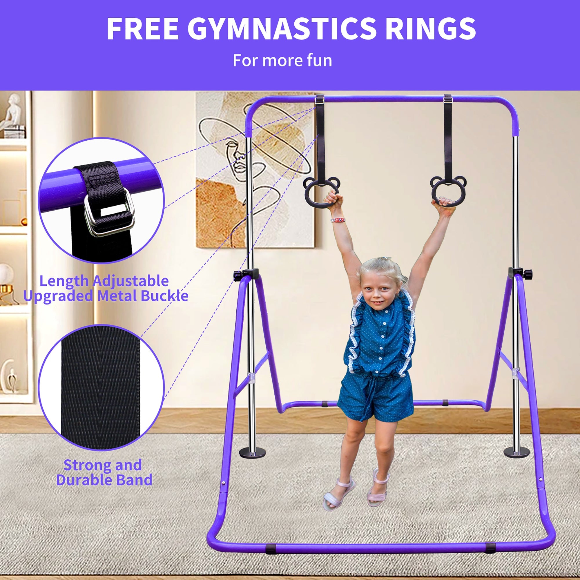 Logidon Height-adjustable gymnastics bar for children, purple base