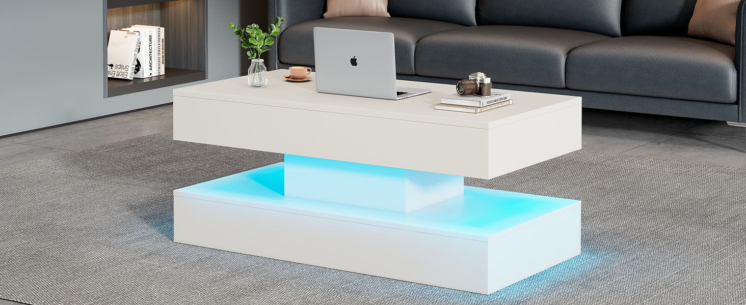 Logidon salontafel LED-verlichting en opbergruimte wit 100x50 cm