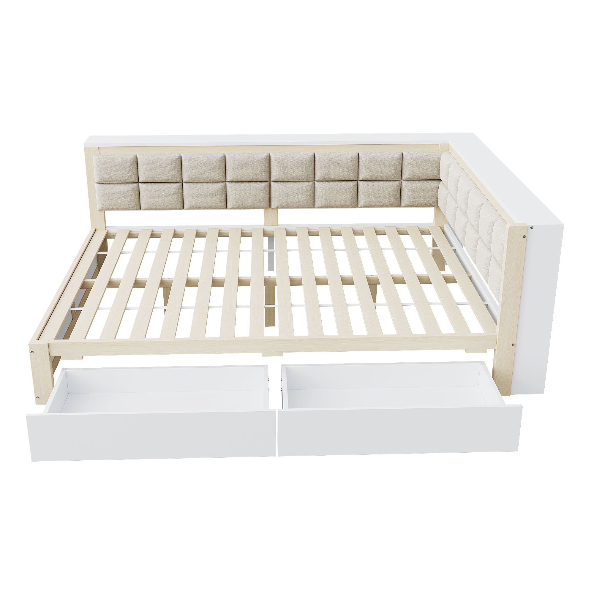 Logidon slaapbank 140x200 met rugleuning en opbergruimte naturel hout