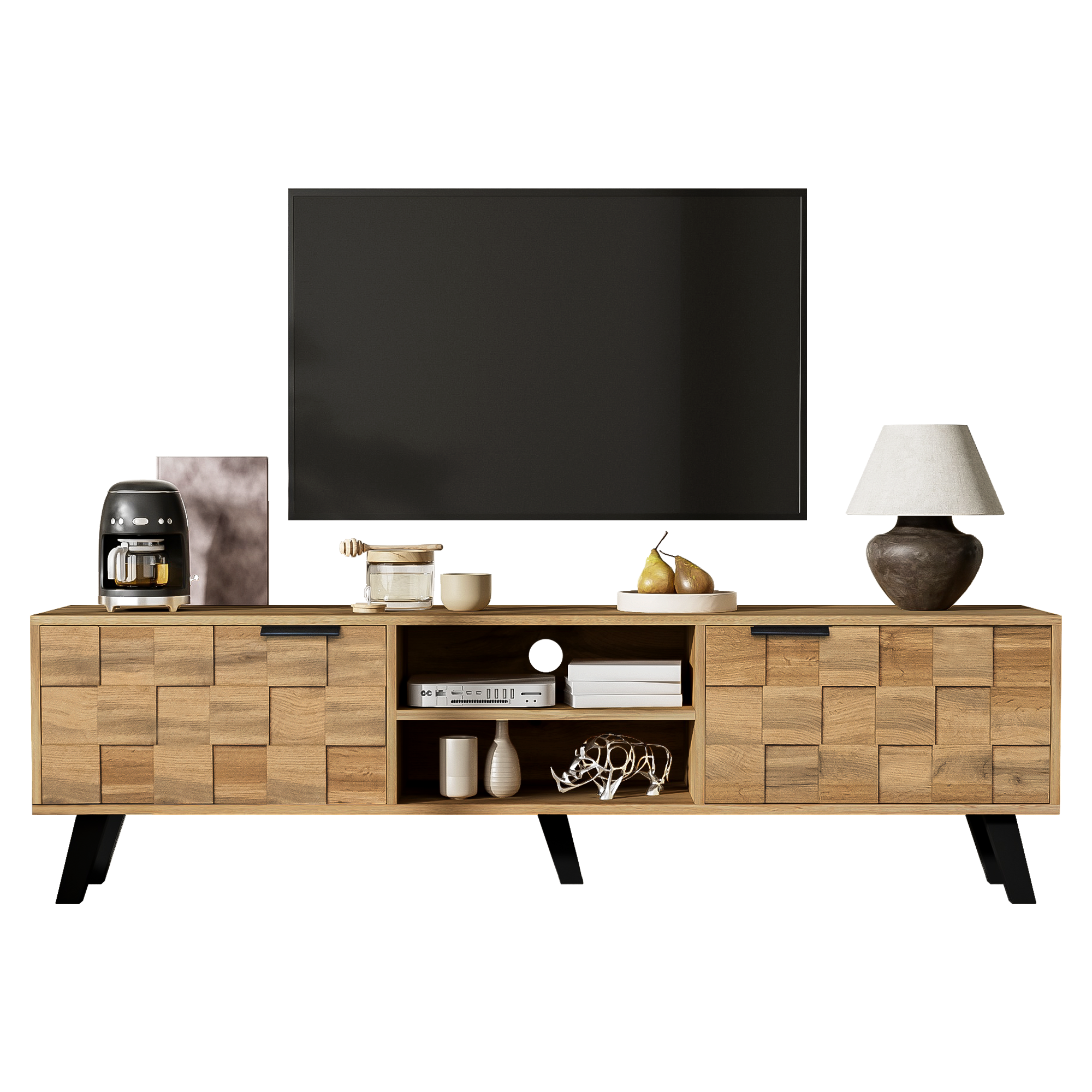 Logidon Modern TV-meubel hout 2 deuren 2 vakken 160,5x35,5x45 cm