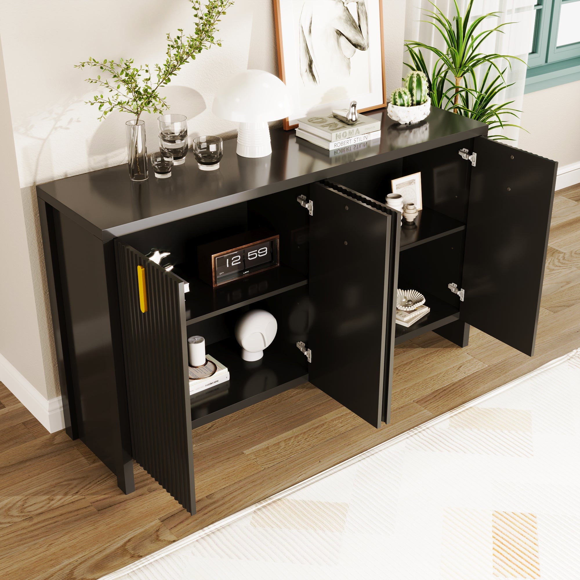 Logidon Dressoir 140 cm Zwart met Gouden Handvatten en Verdelers