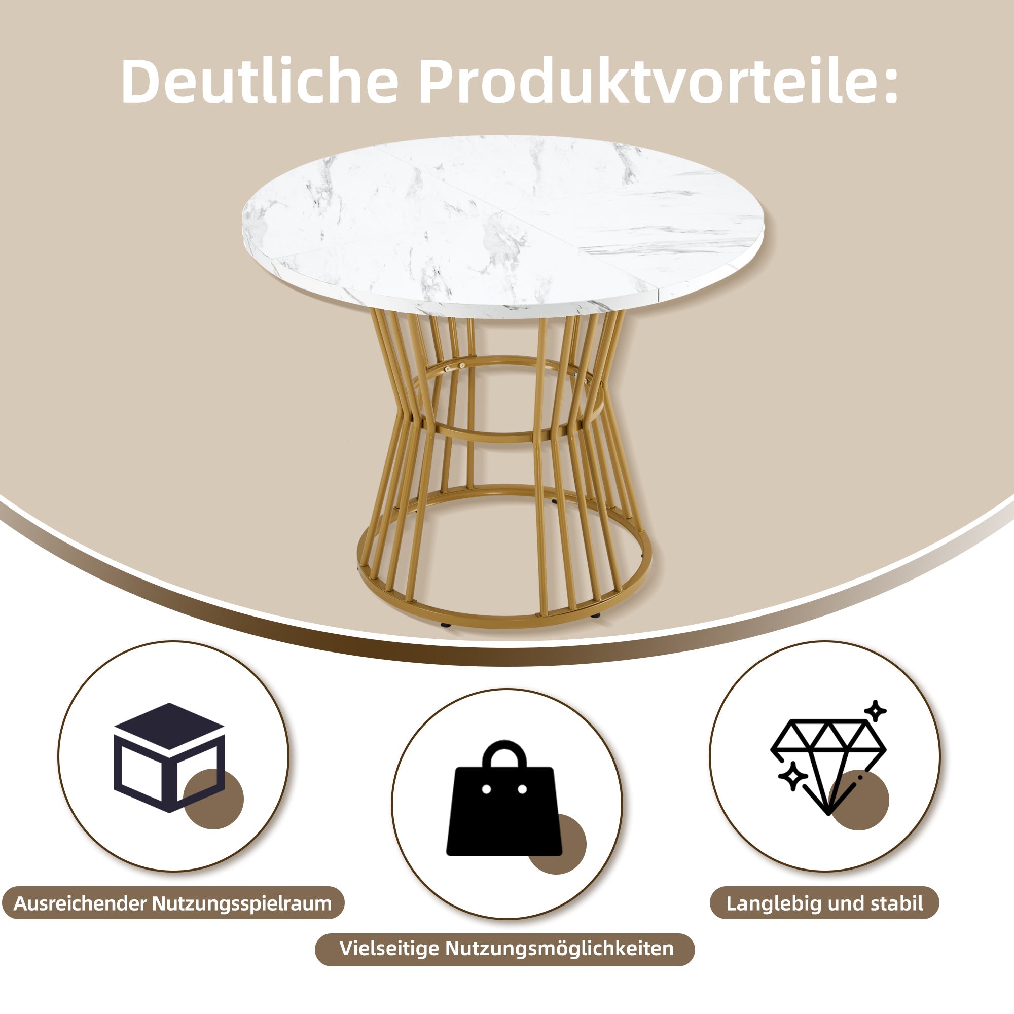 Logidon Eettafelset 100 cm Witte MDF Tafel Gouden Poten Groene Stoelen